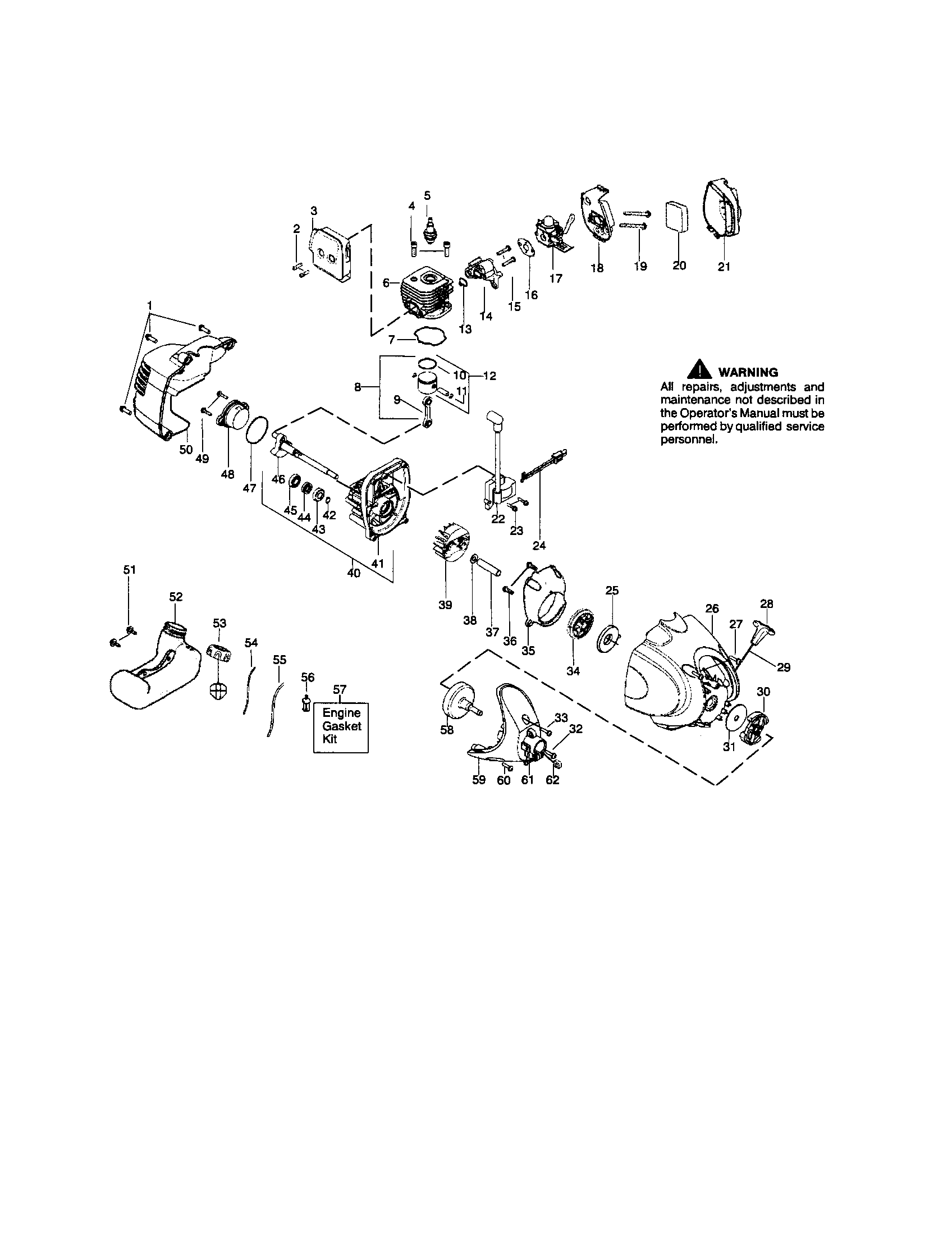 Craftsman 358791032 cylinder/crankshaft/crankcase diagram