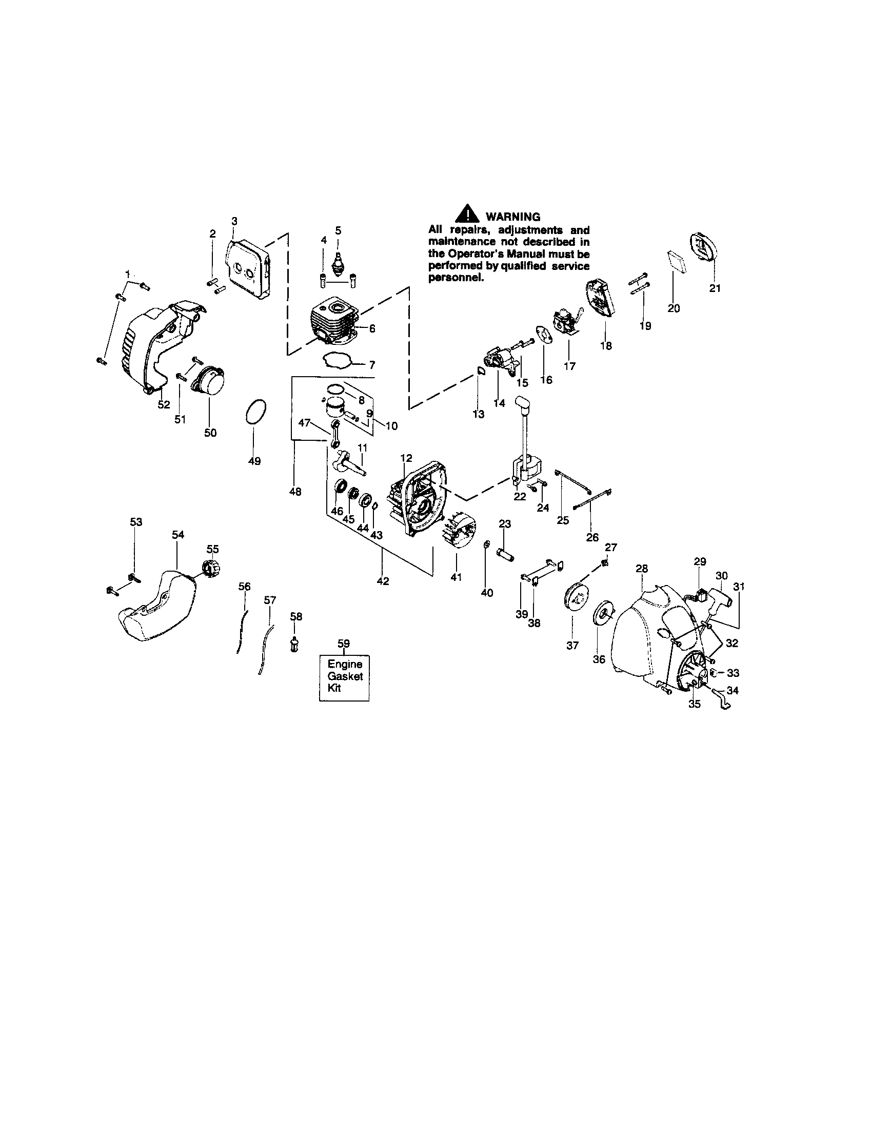 Craftsman 358791620 cylinder/crankshaft/crankcase diagram
