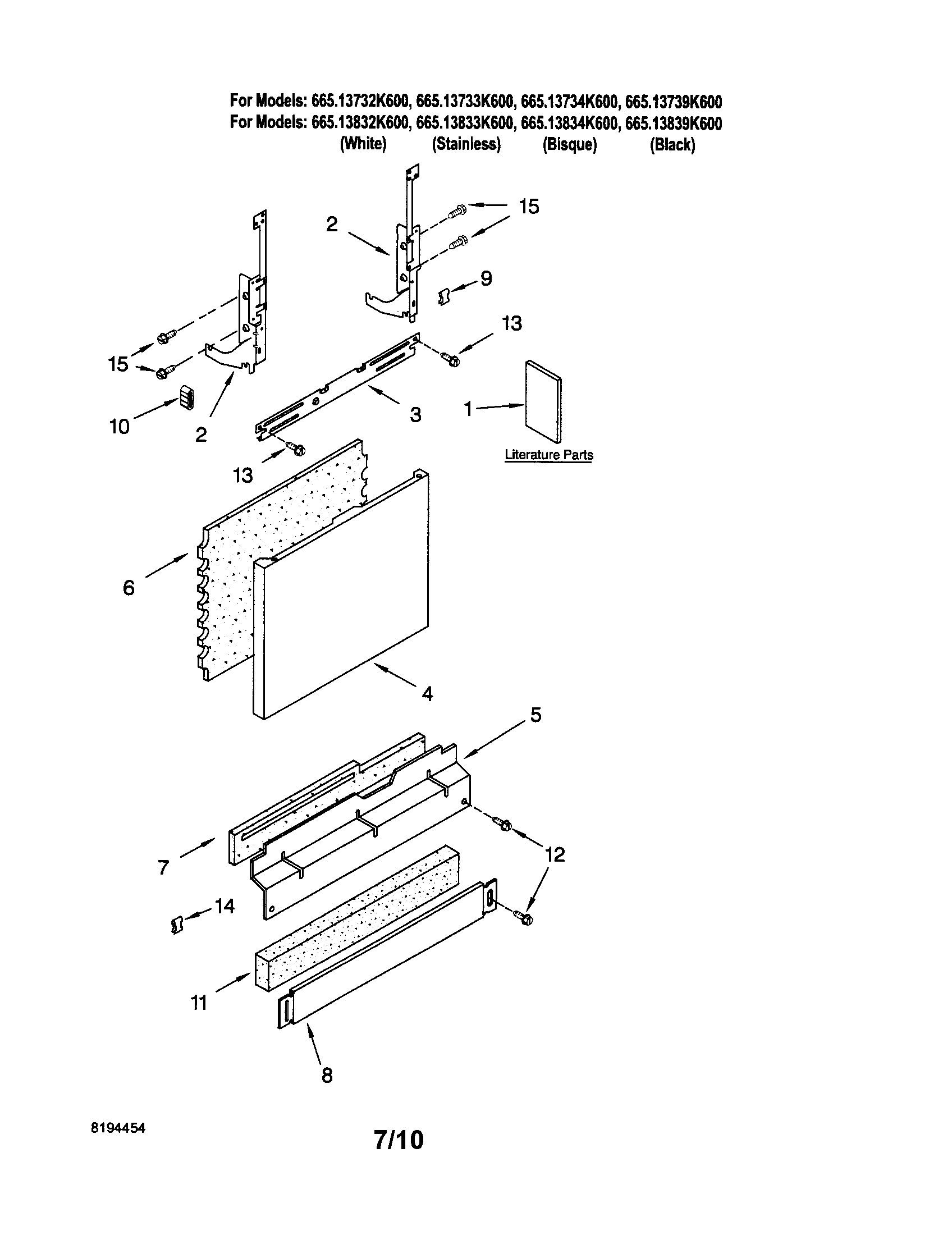 Kenmore 66513839K600 door and panel diagram