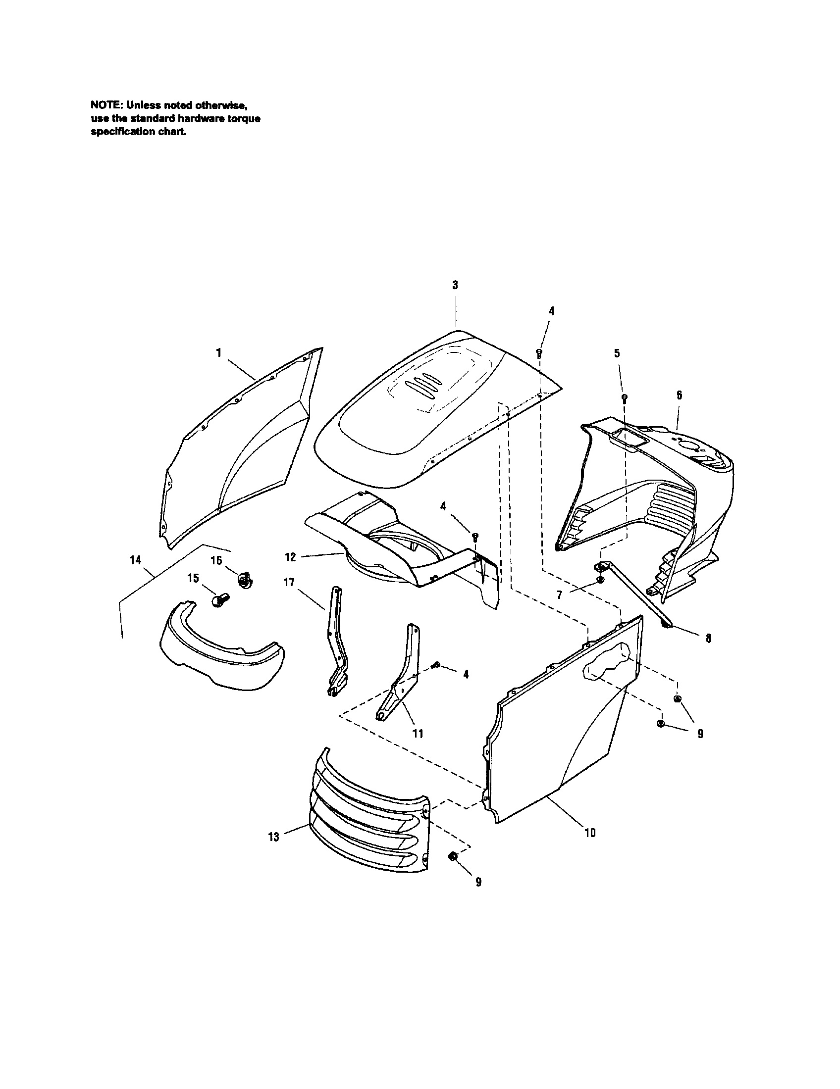 MTD PGT9500 hood/grille/dash diagram