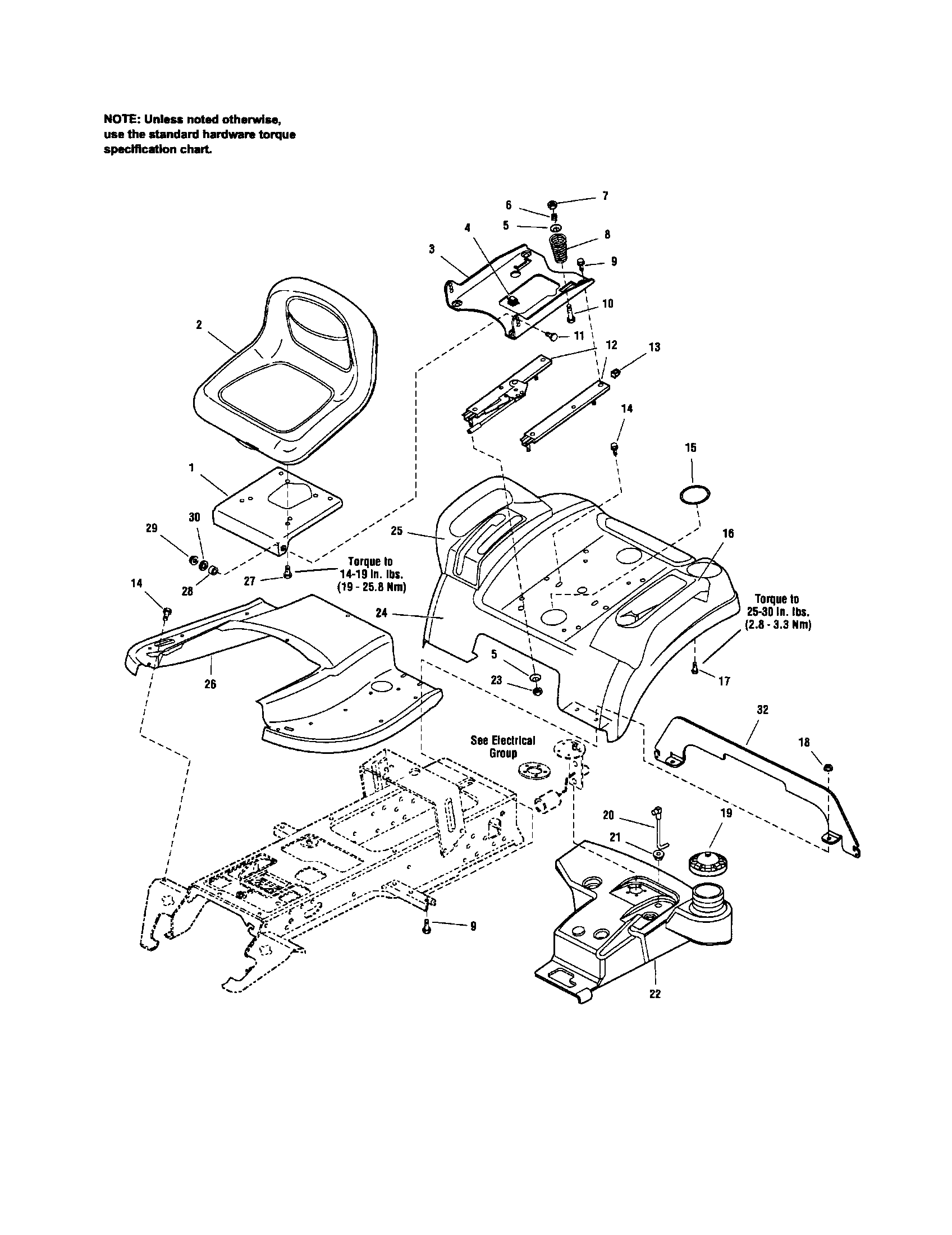 MTD PGT9500 seat/seat deck diagram