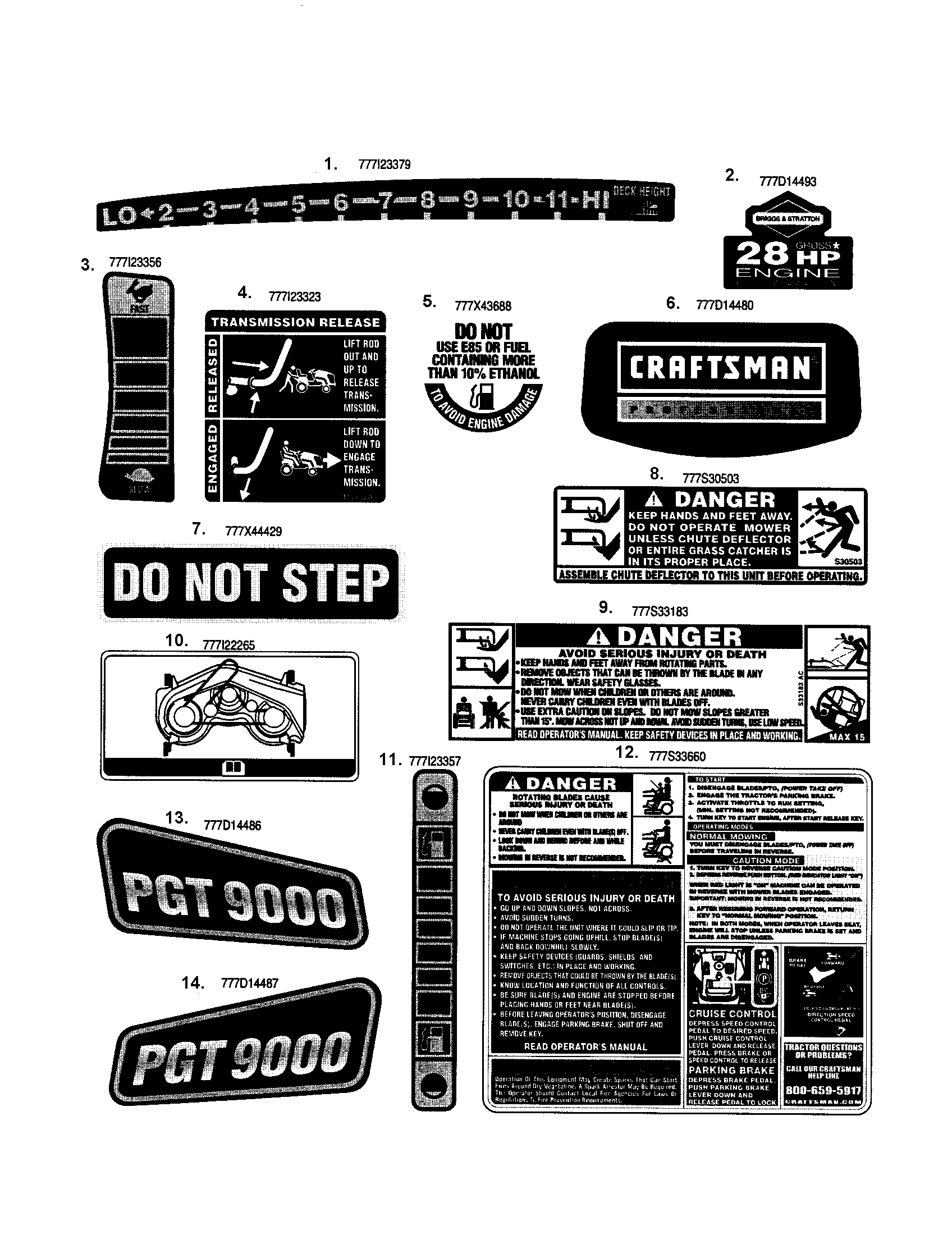 Craftsman PGT9000 decals diagram