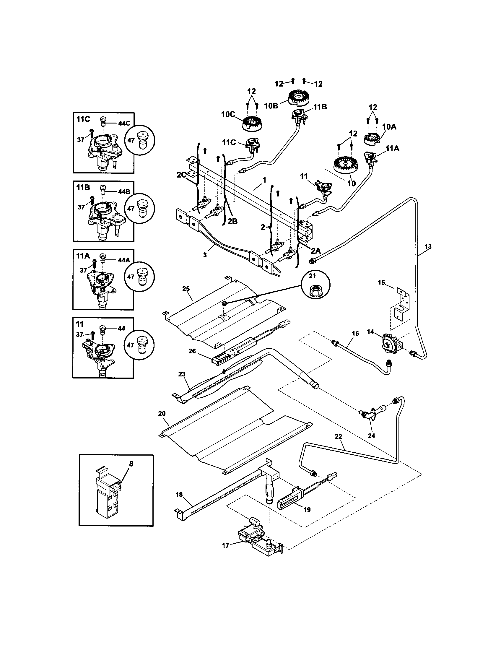 Frigidaire LFGF3027LBA burner diagram