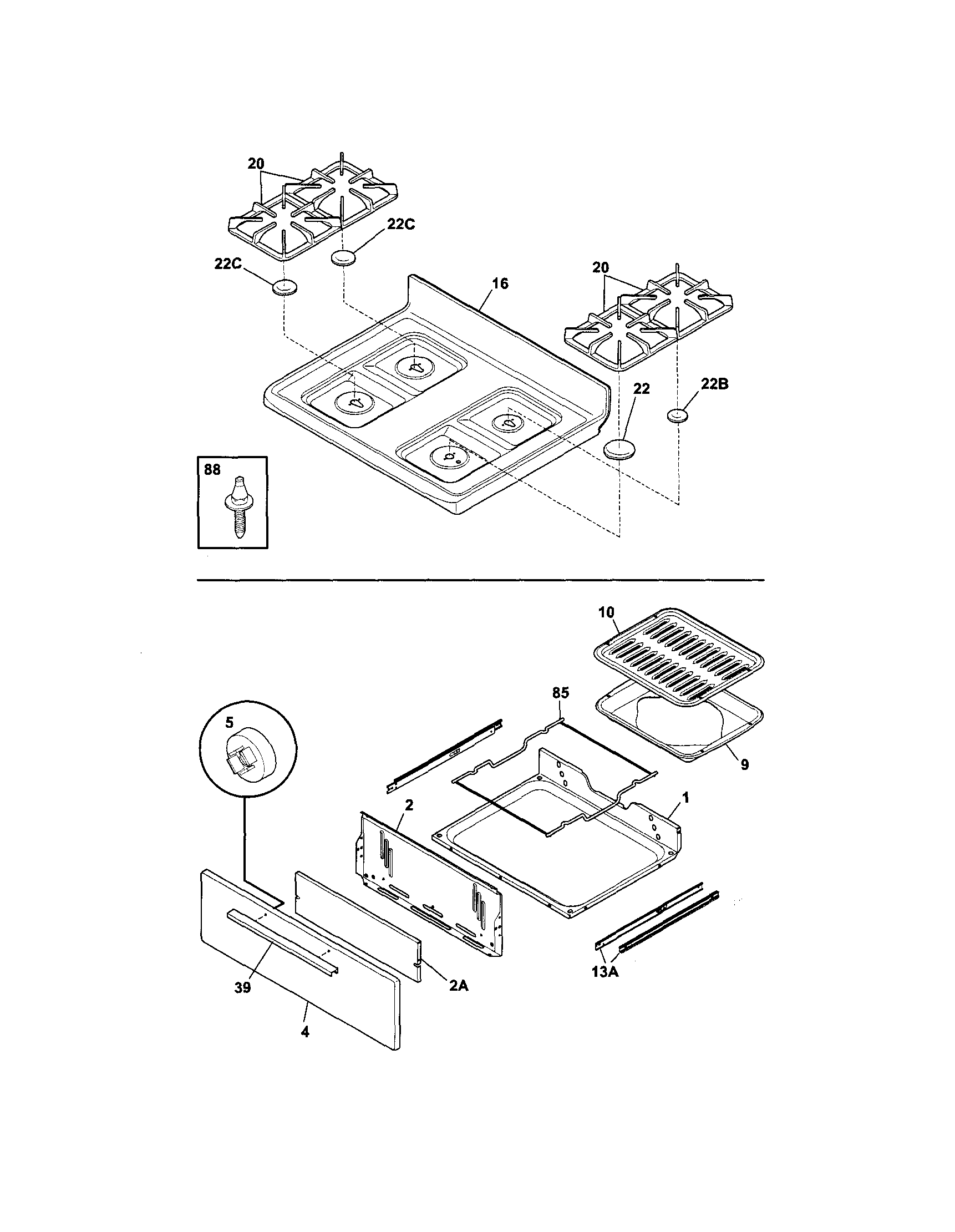 Frigidaire FGF337GBG top/drawer diagram