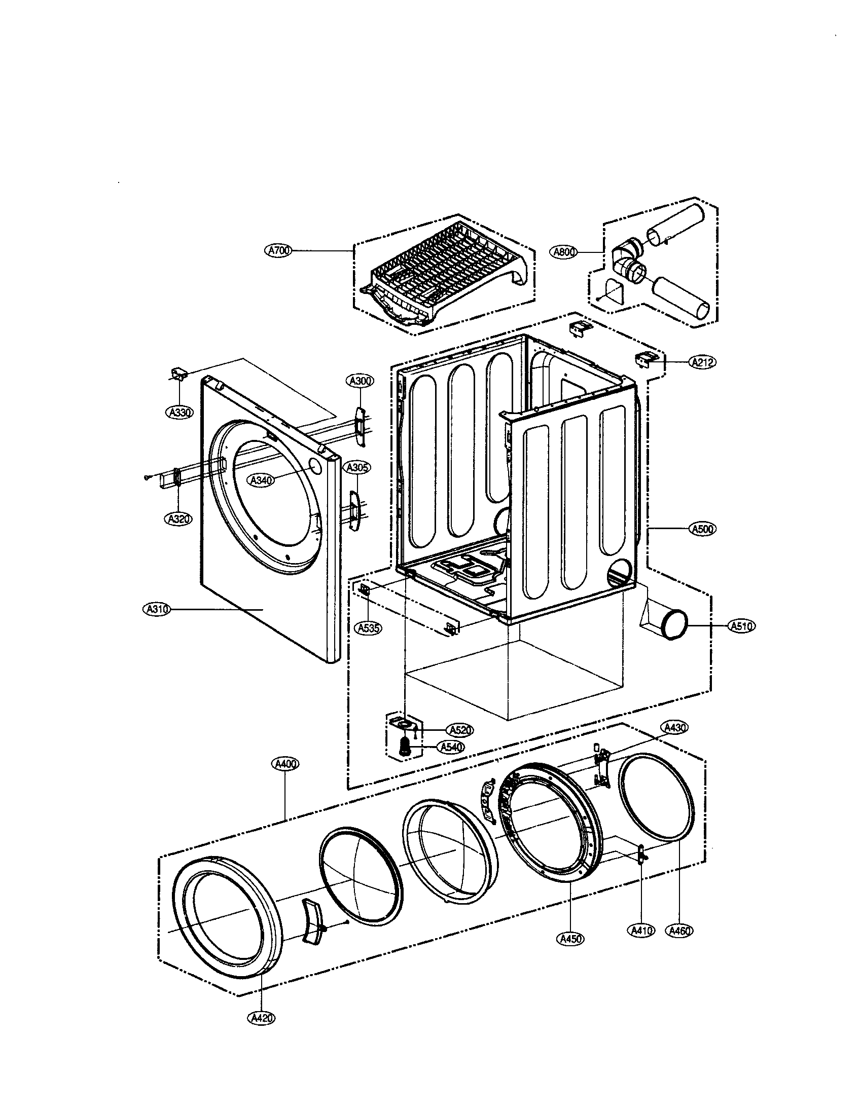 LG DLE5932S cabinet/door diagram