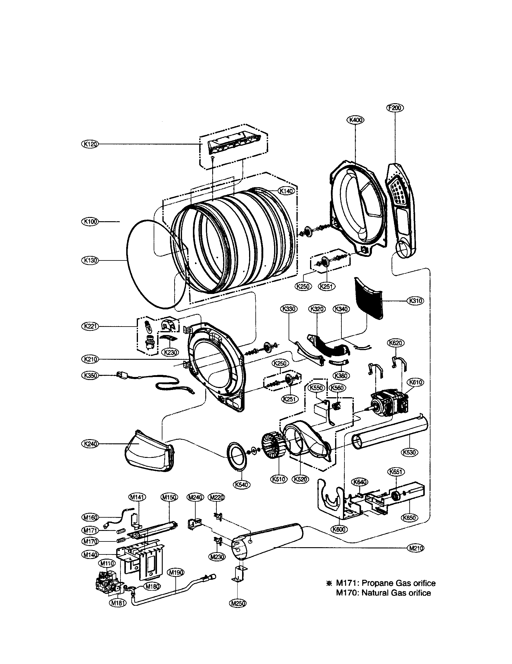 LG DLG2511W drum/motor: gas type diagram