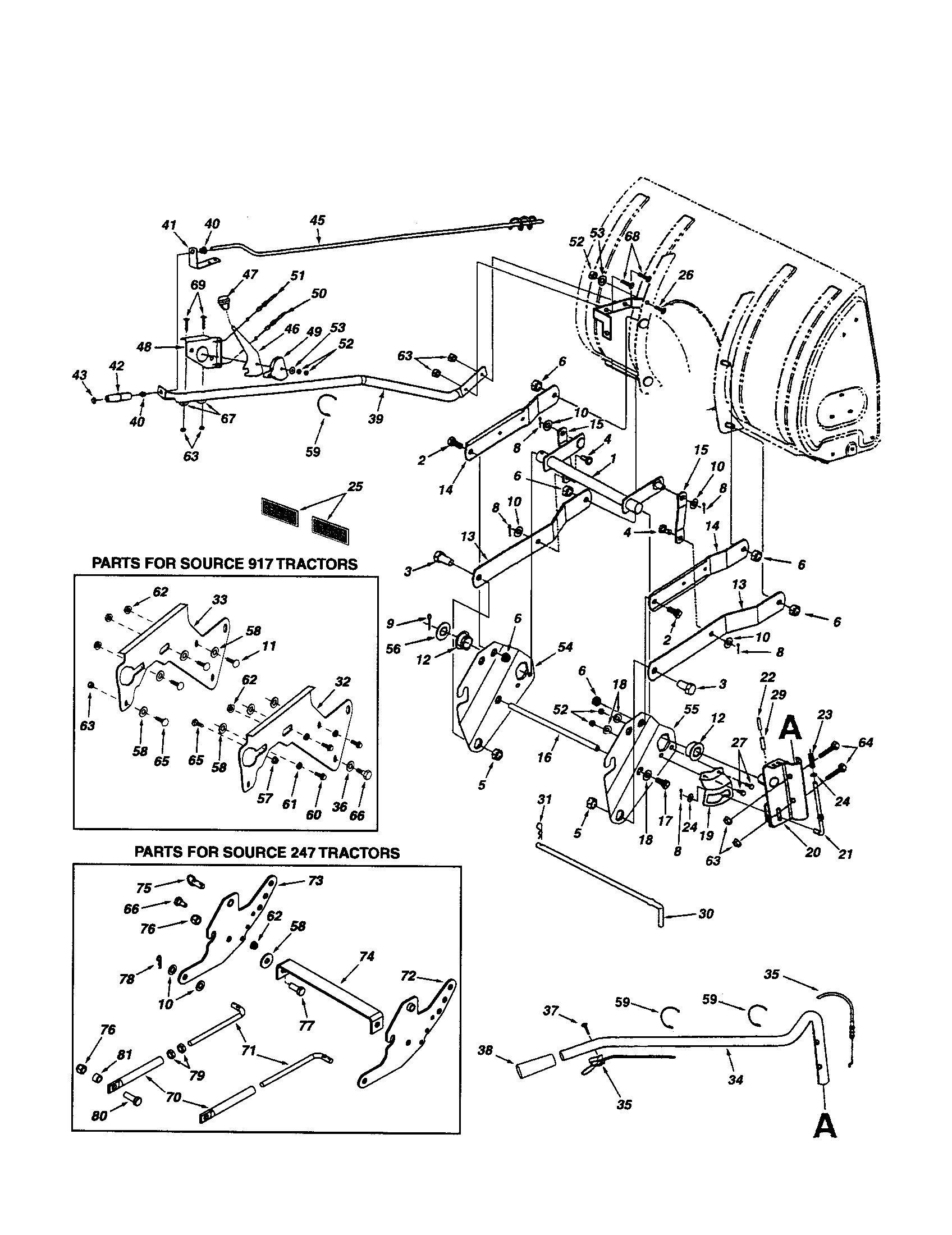 Craftsman 486248370 chute tilt bracket/lift handle diagram