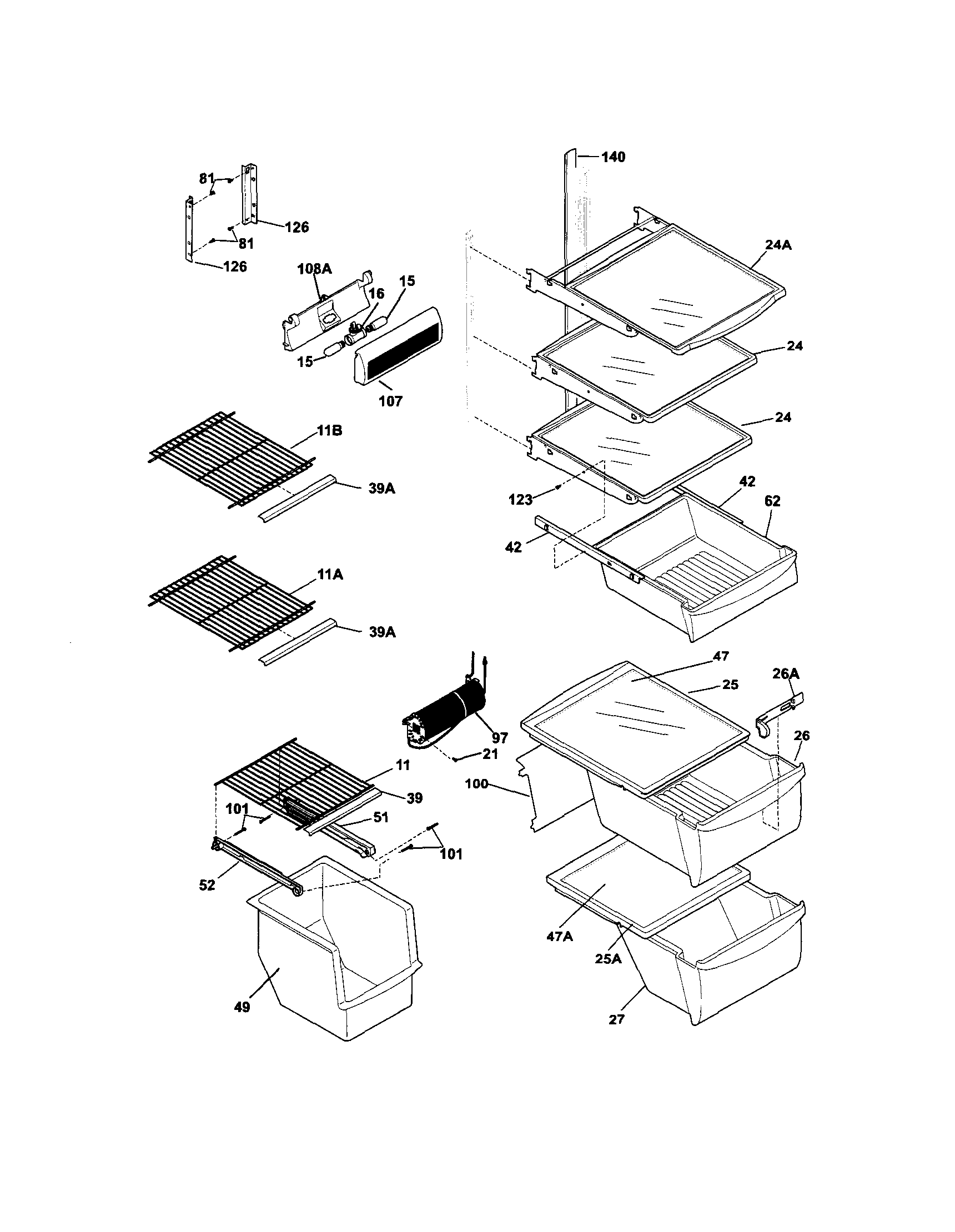 Frigidaire FGHS2334KB5 shelves diagram