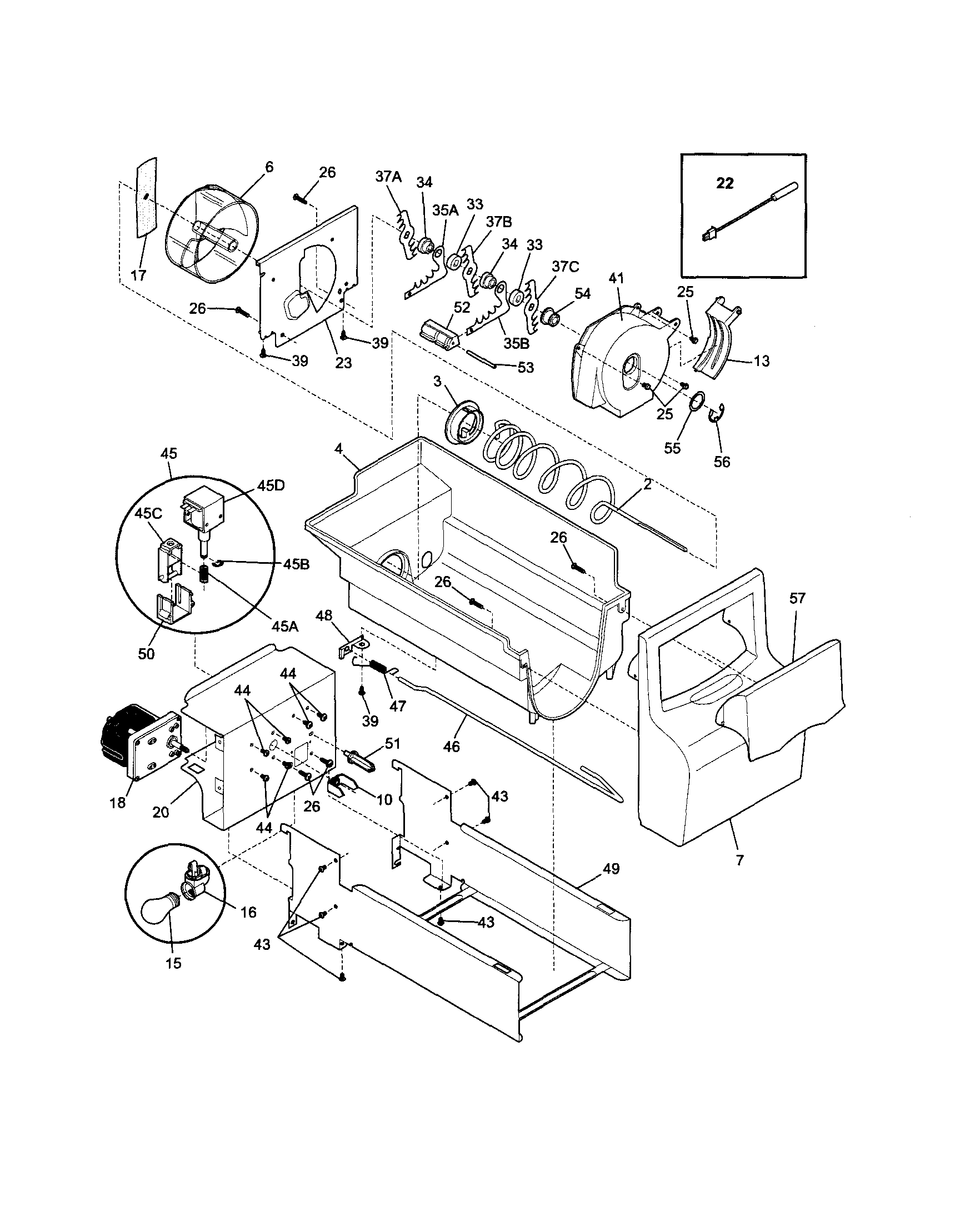 Frigidaire FGHS2334KB5 ice container diagram
