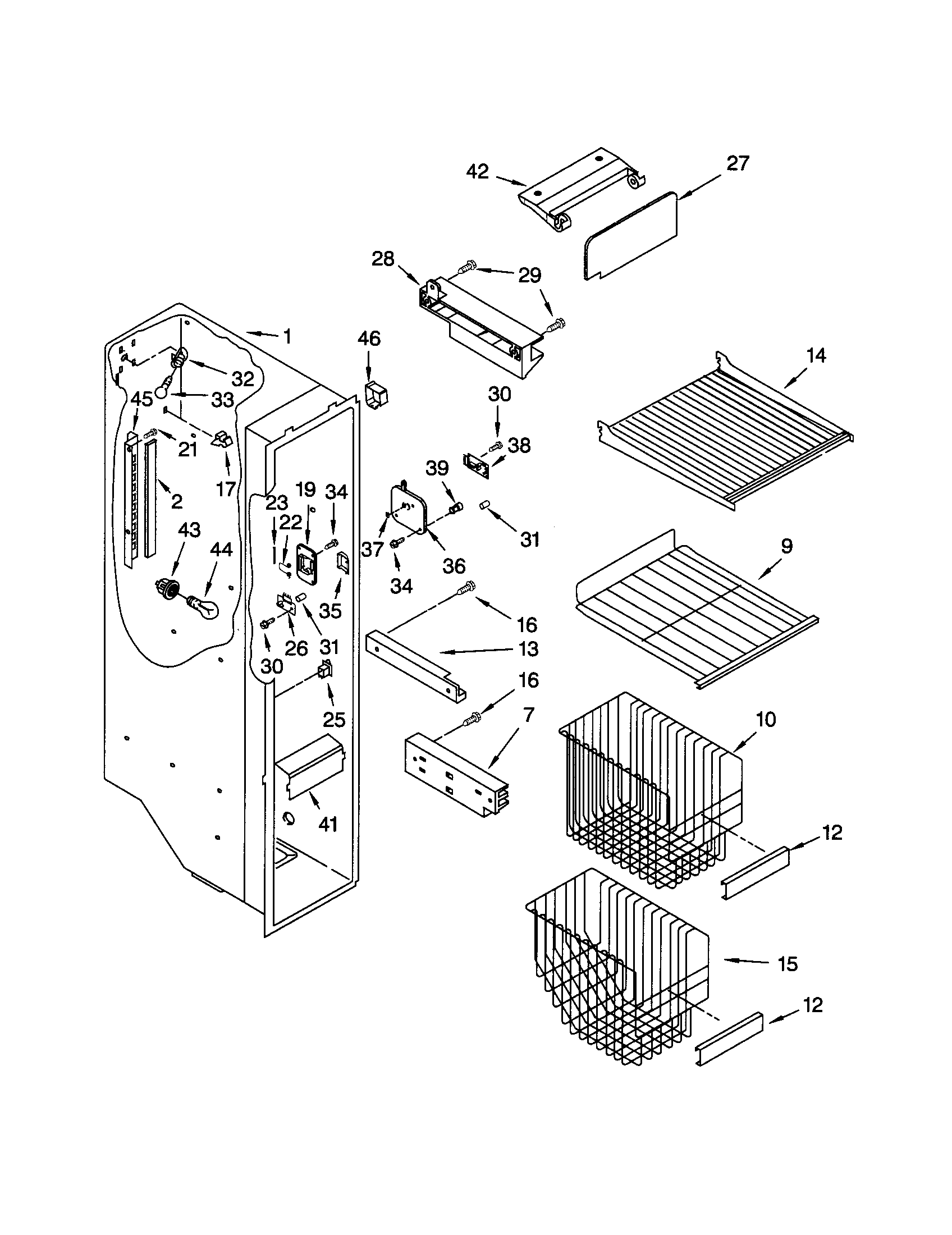 Kenmore 10653269202 freezer liner diagram