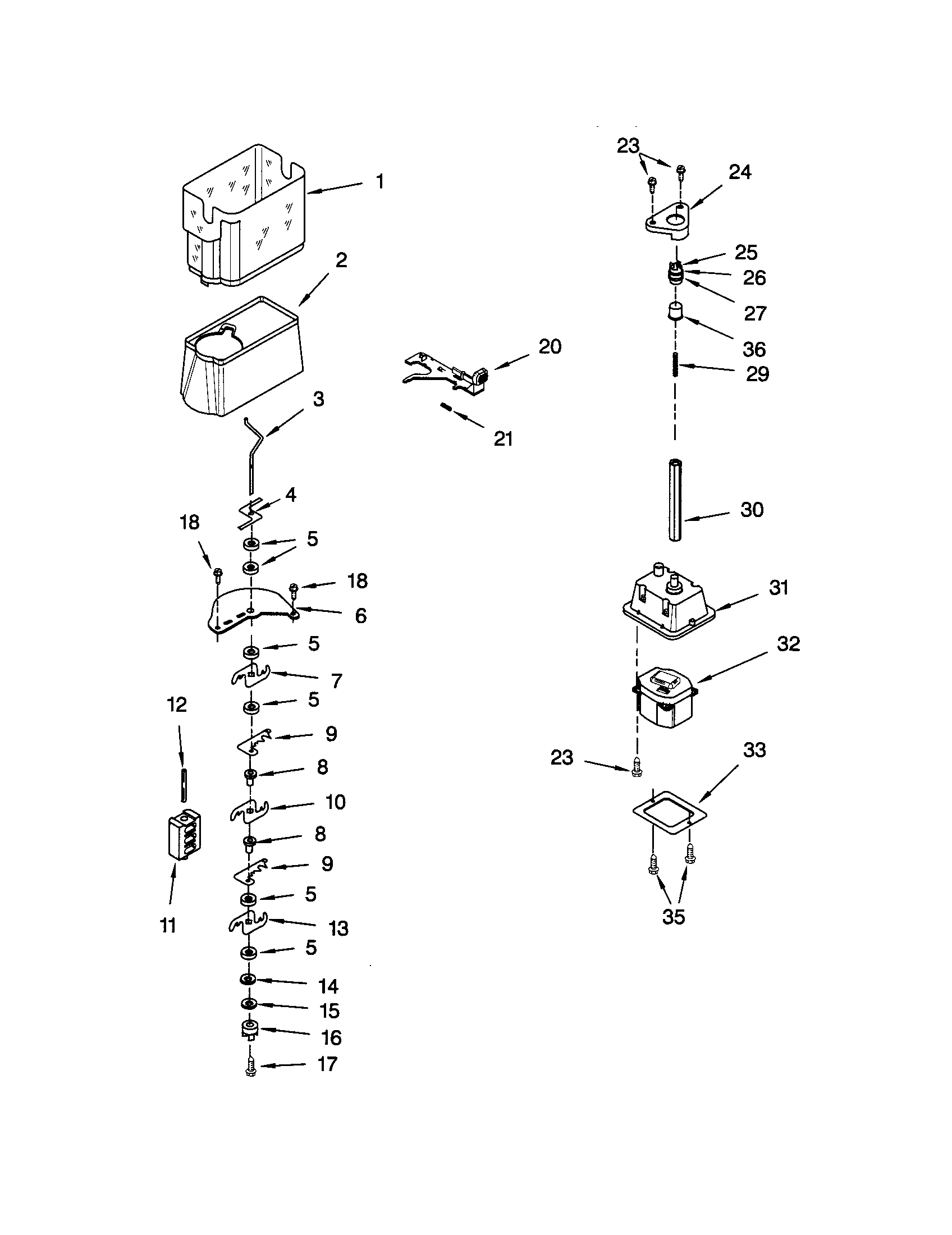 Kenmore 10653269202 motor & ice container diagram