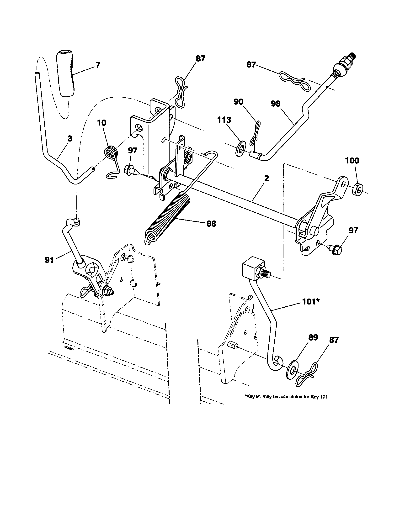 Poulan PXT12530 (96046001400) mower lift diagram
