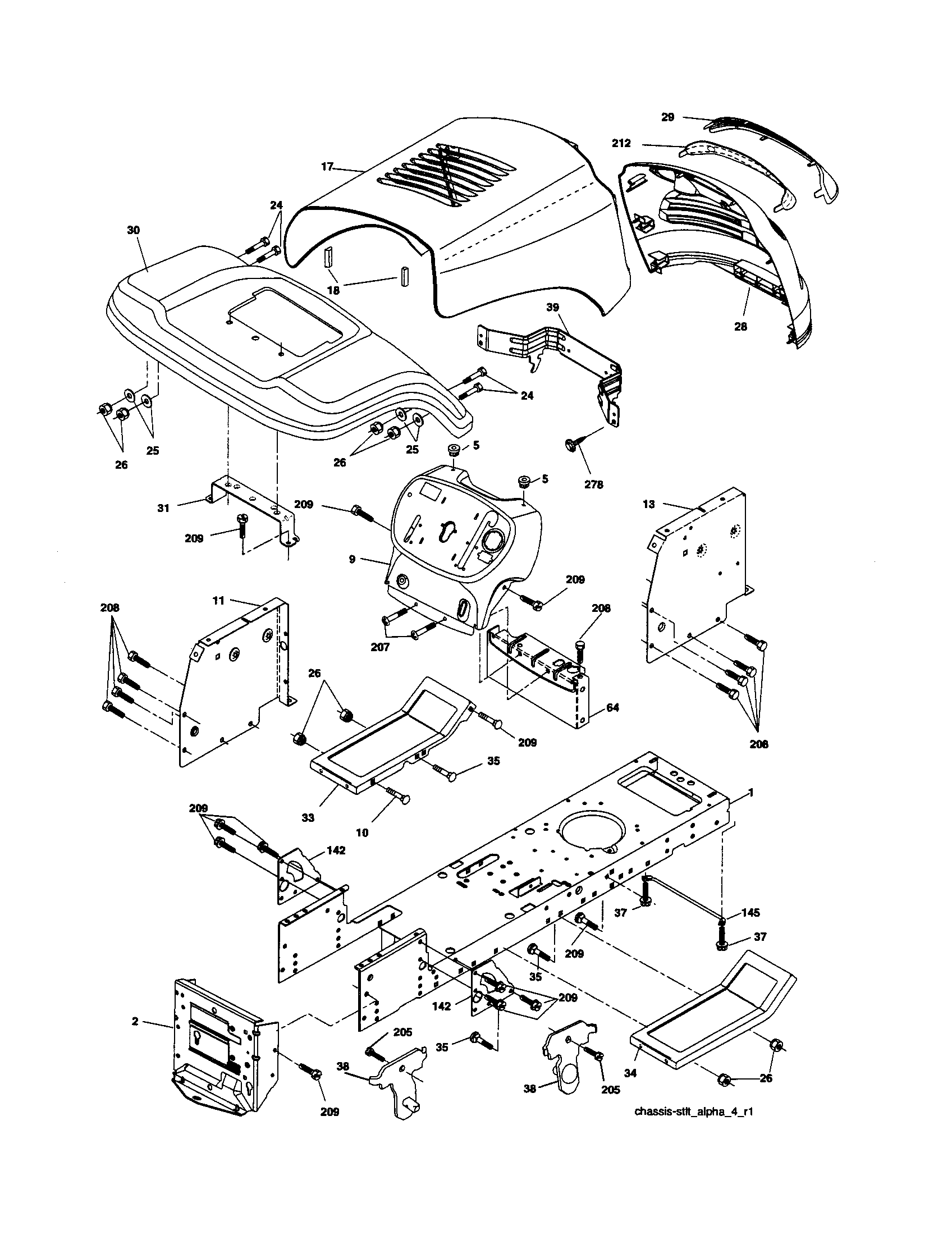 Poulan PXT16542 (96016001900) chassis diagram