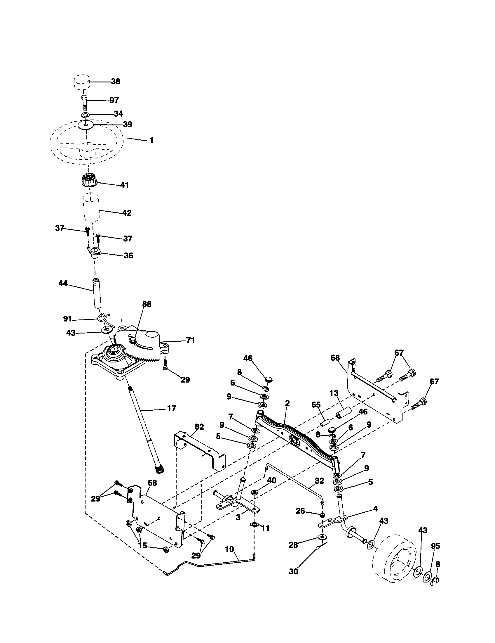 Poulan PXT16542 (96016001900) steering diagram