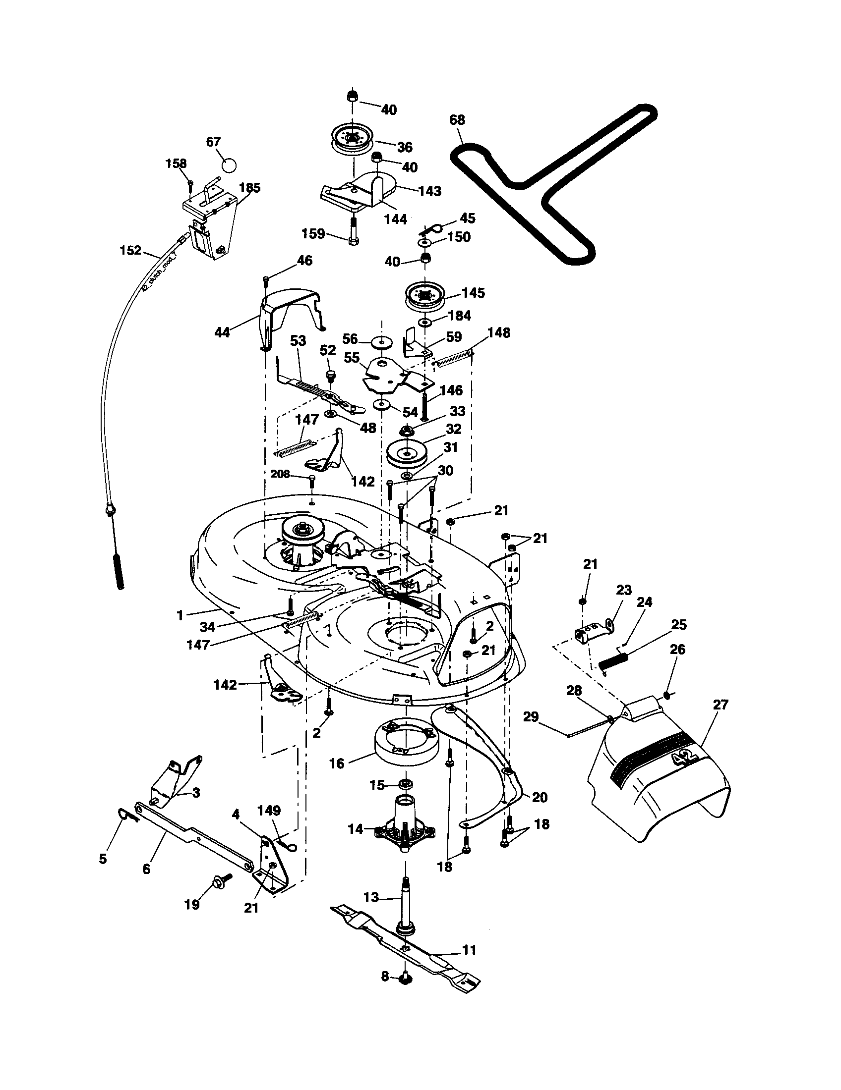 Poulan PXT16542 (96016001900) mower deck diagram