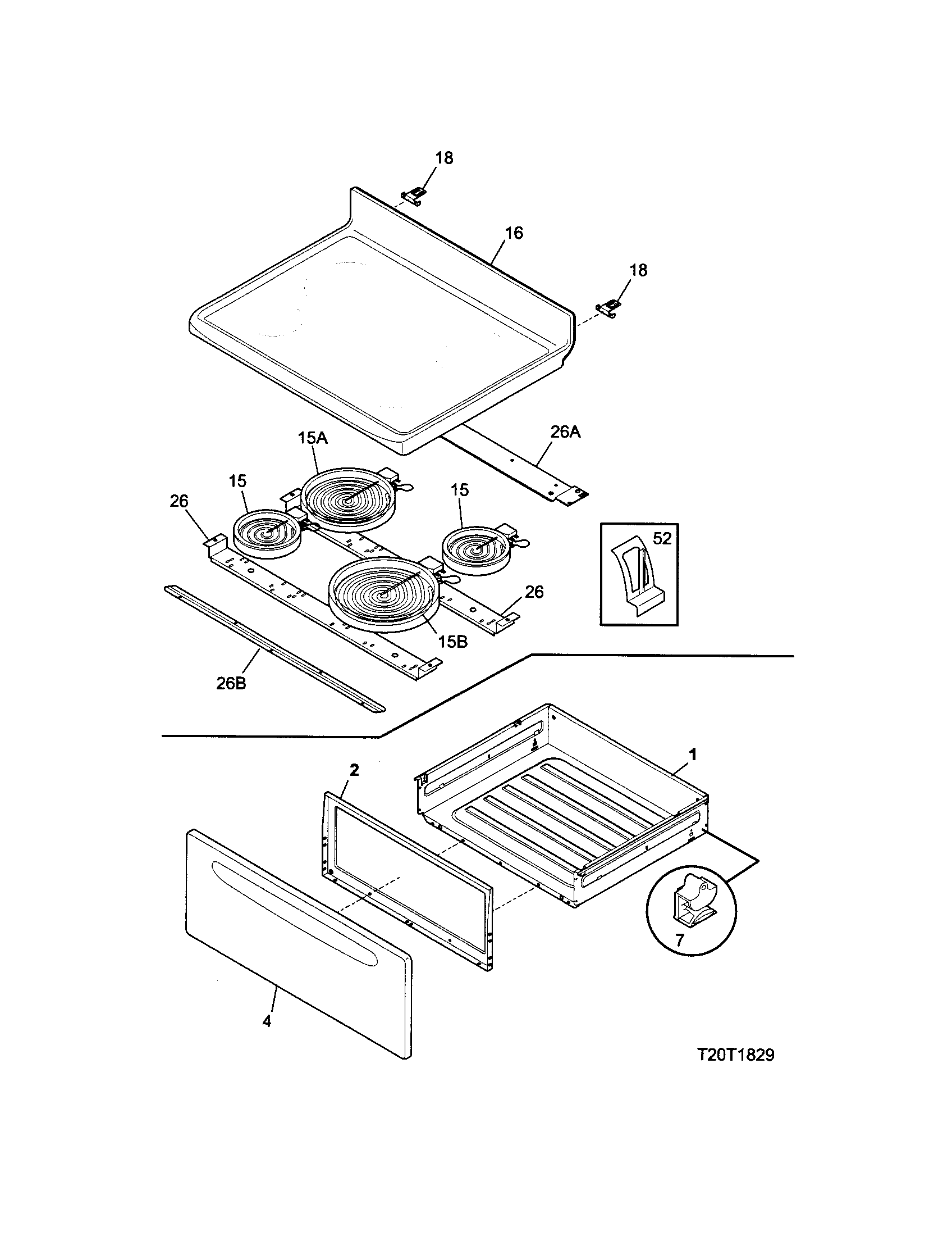 Frigidaire FEF364DWE top/drawer diagram