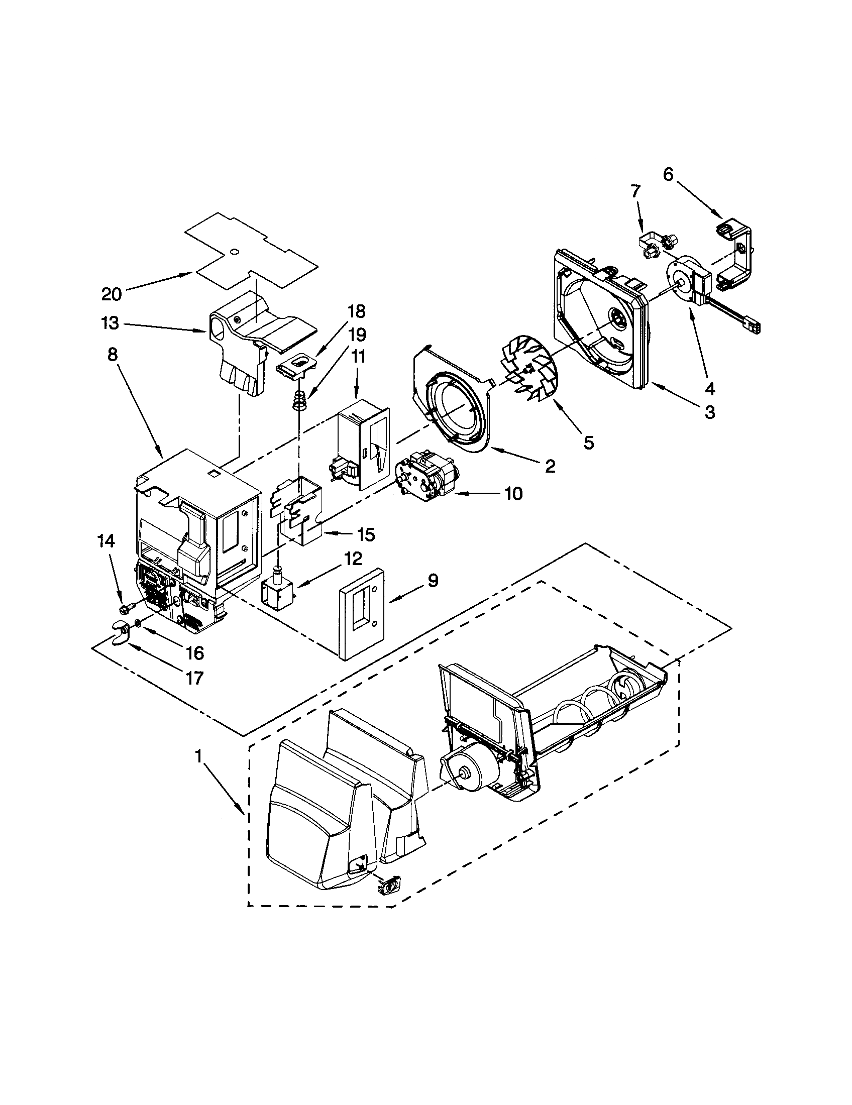 Dacor EF36IWFSSS0 motor & ice container diagram