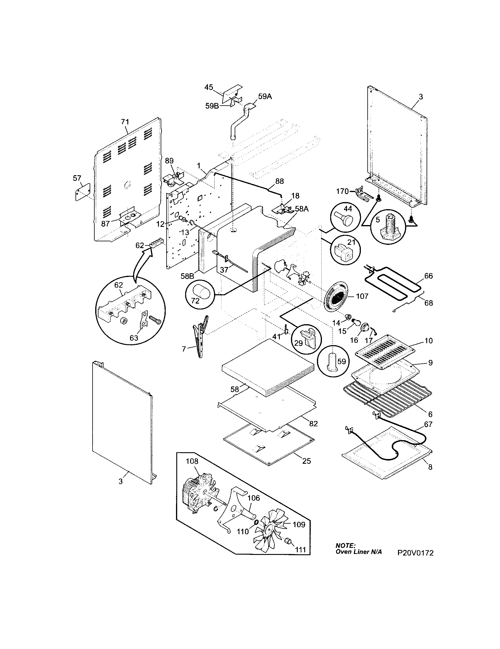 Frigidaire FEF387WJCB body diagram