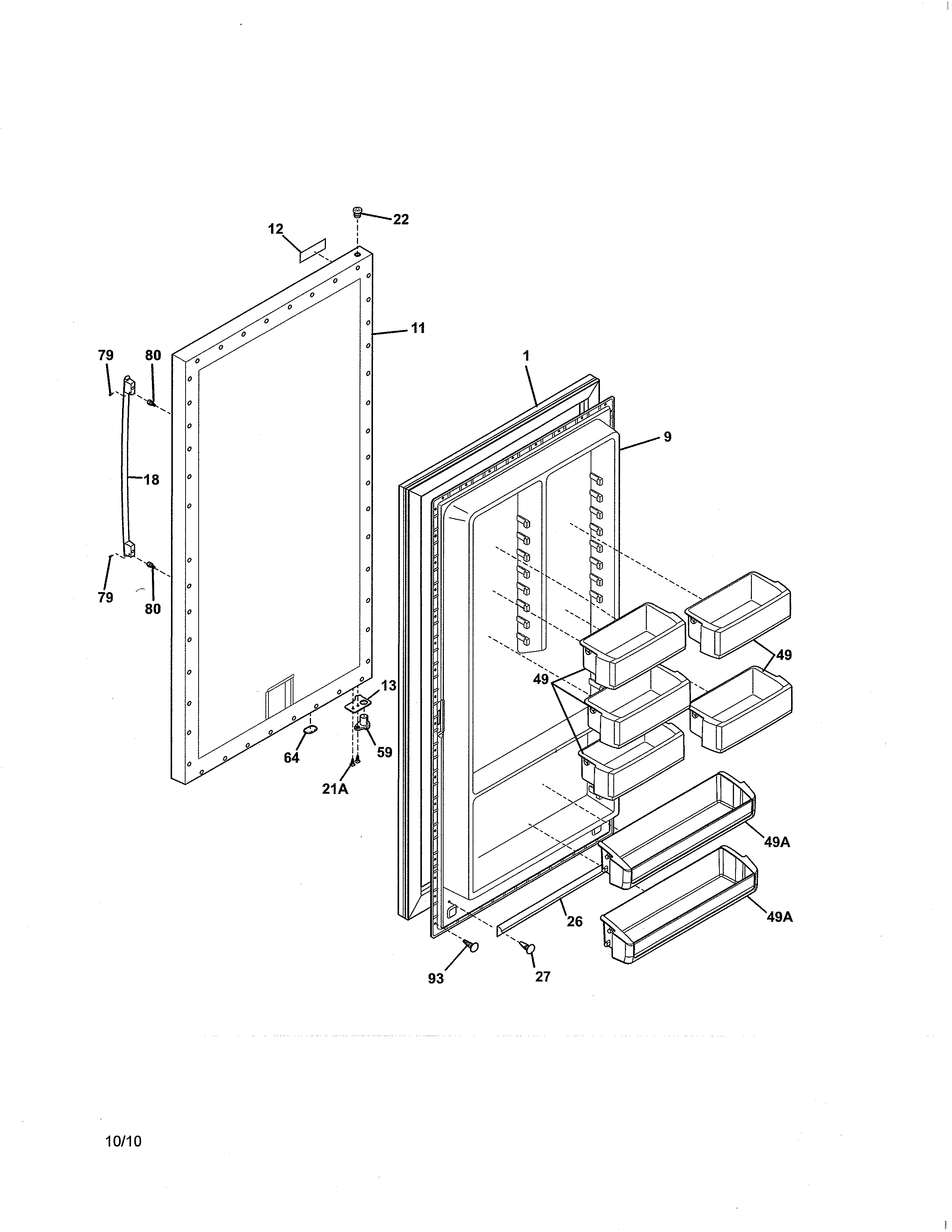 Frigidaire FPUH19D7LF0 door diagram