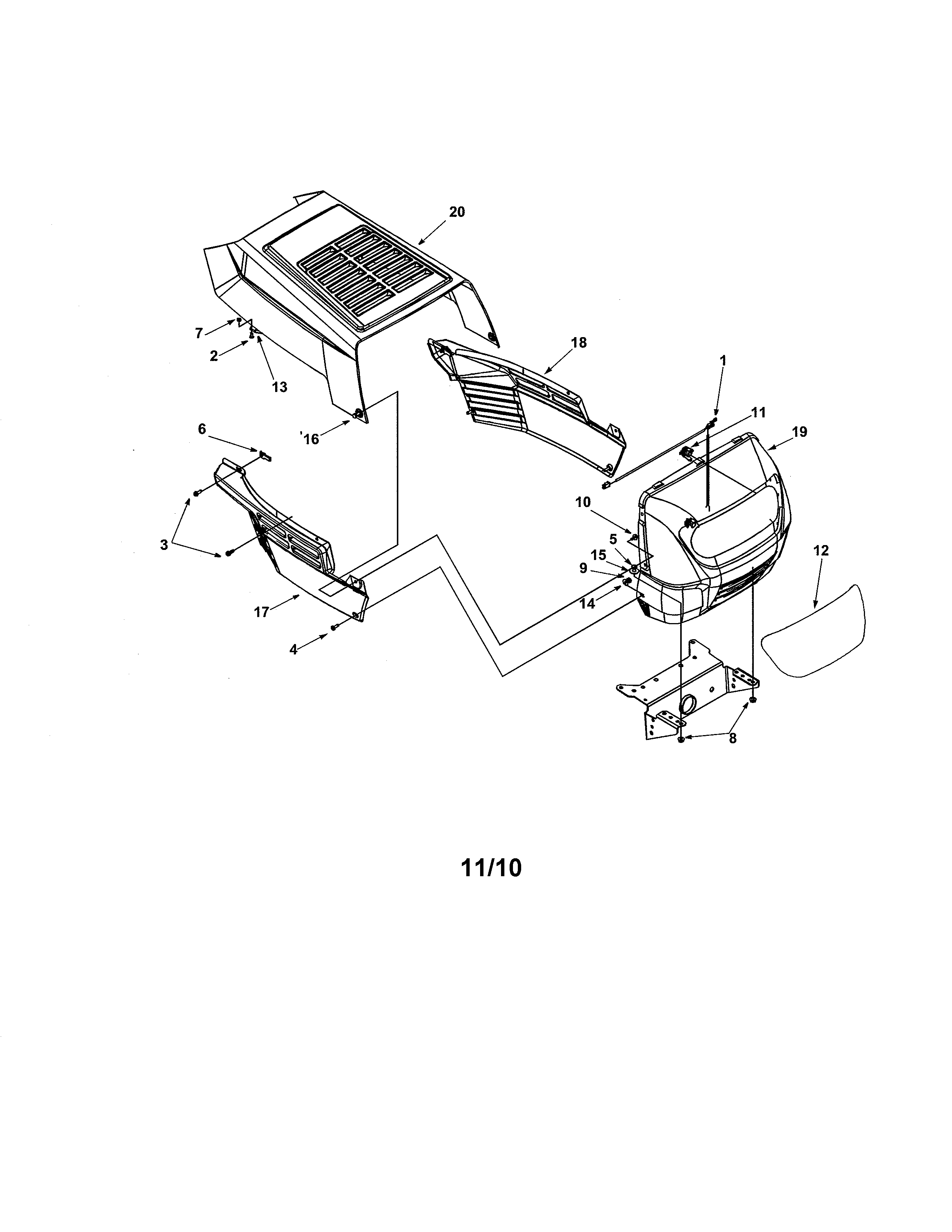 MTD 13A6673G118 hood/grille diagram