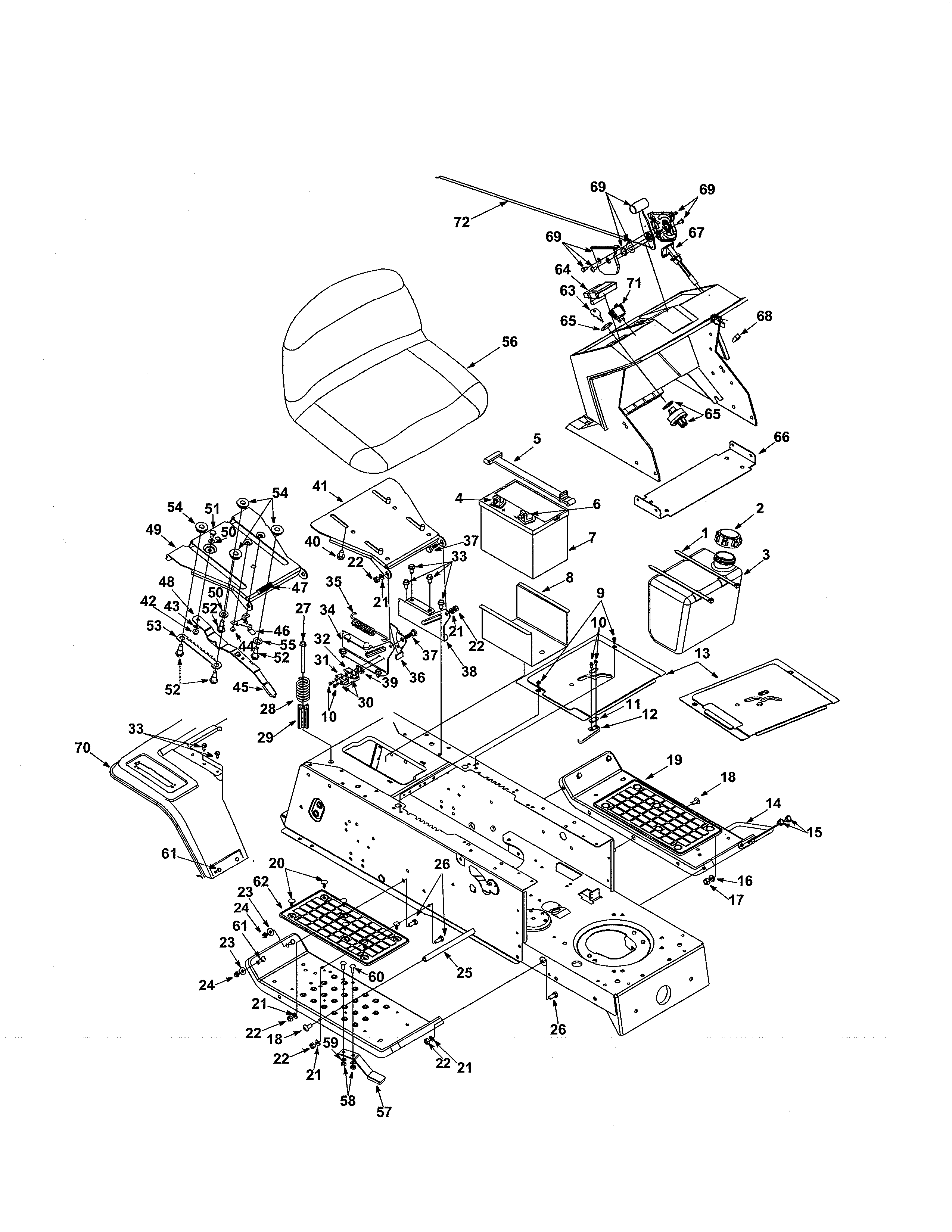 MTD 13A6673G118 seat/fuel tank diagram