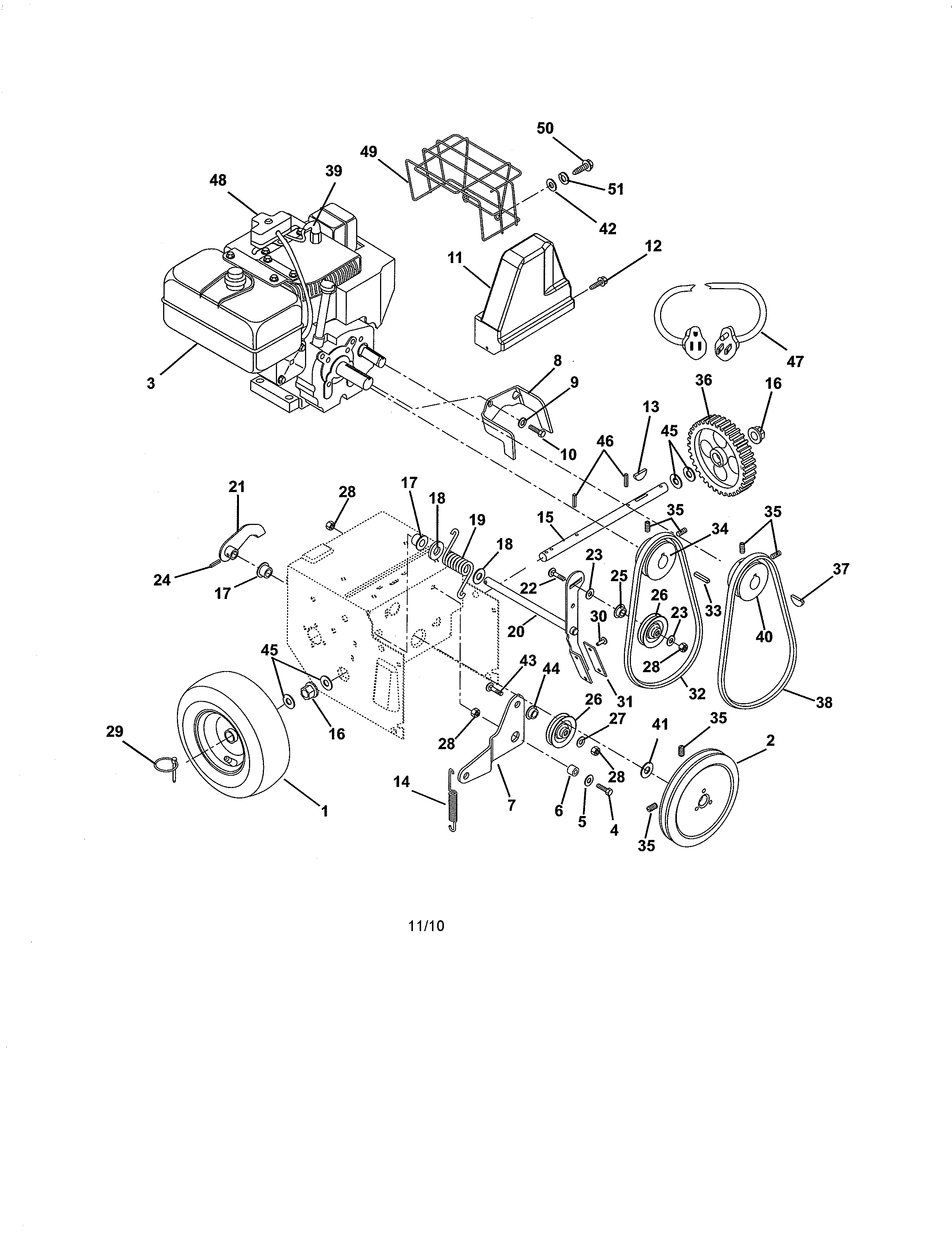 Ariens 93210400 (101-999999) engine/belt drive diagram