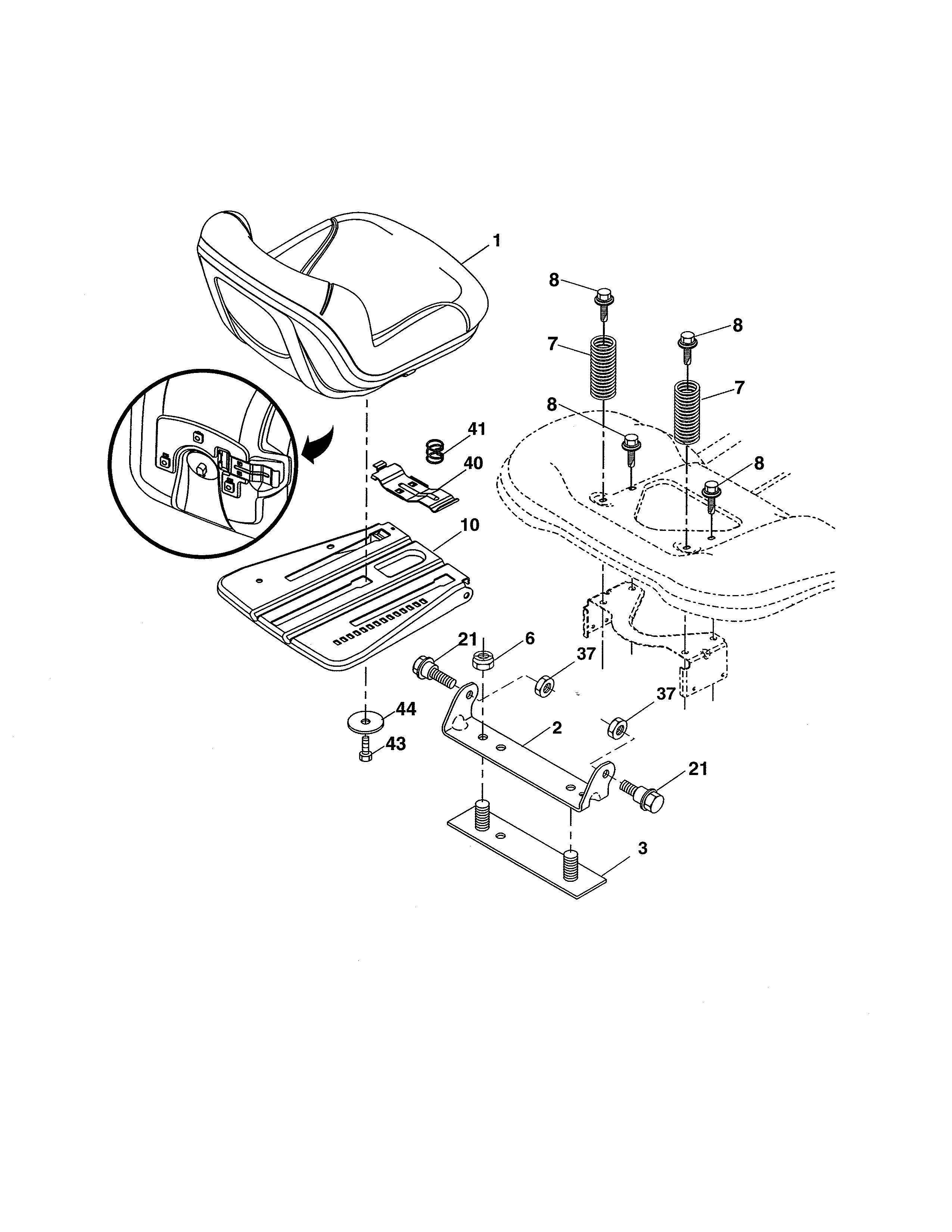 Ariens 93604300 seat diagram