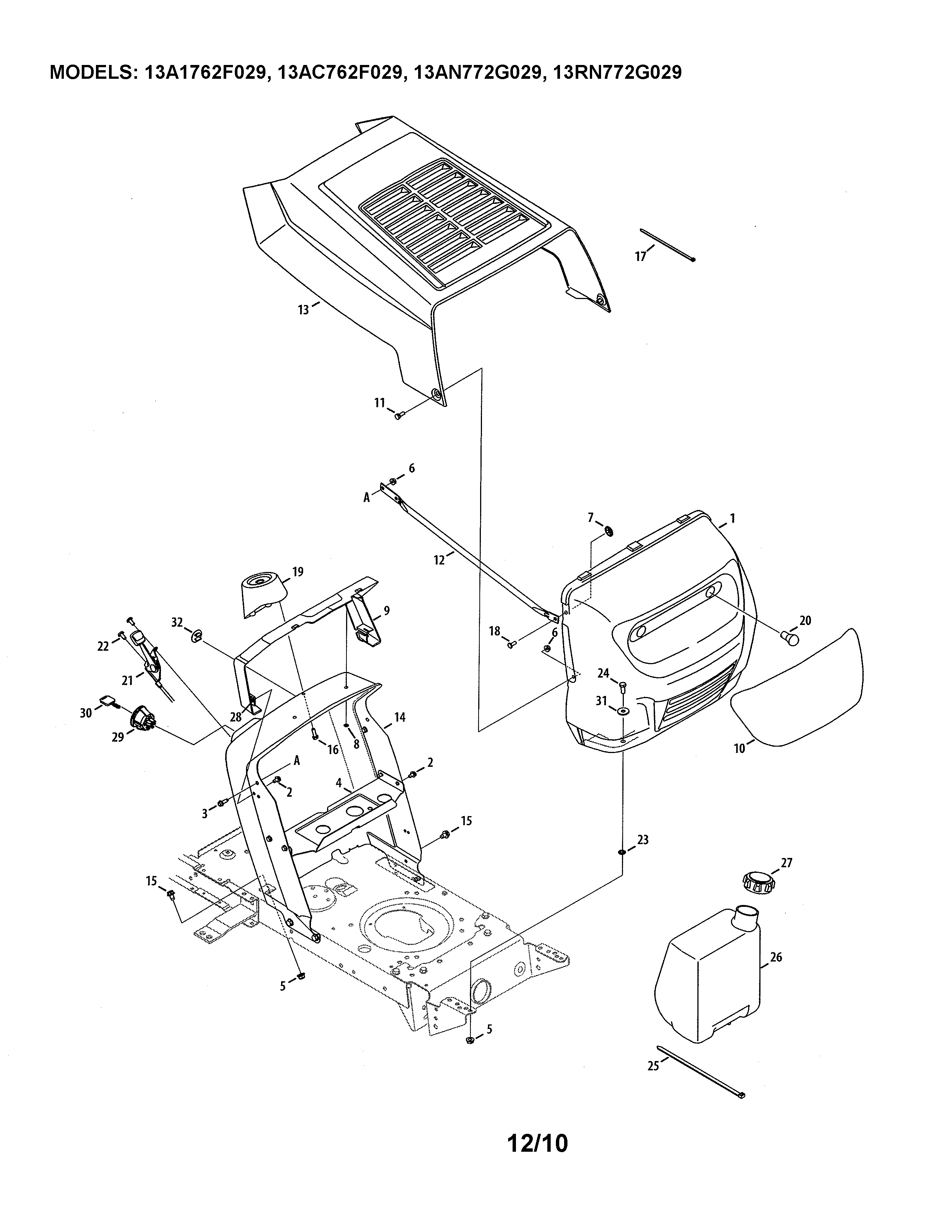 MTD 13RN772G029 bumper/hood diagram