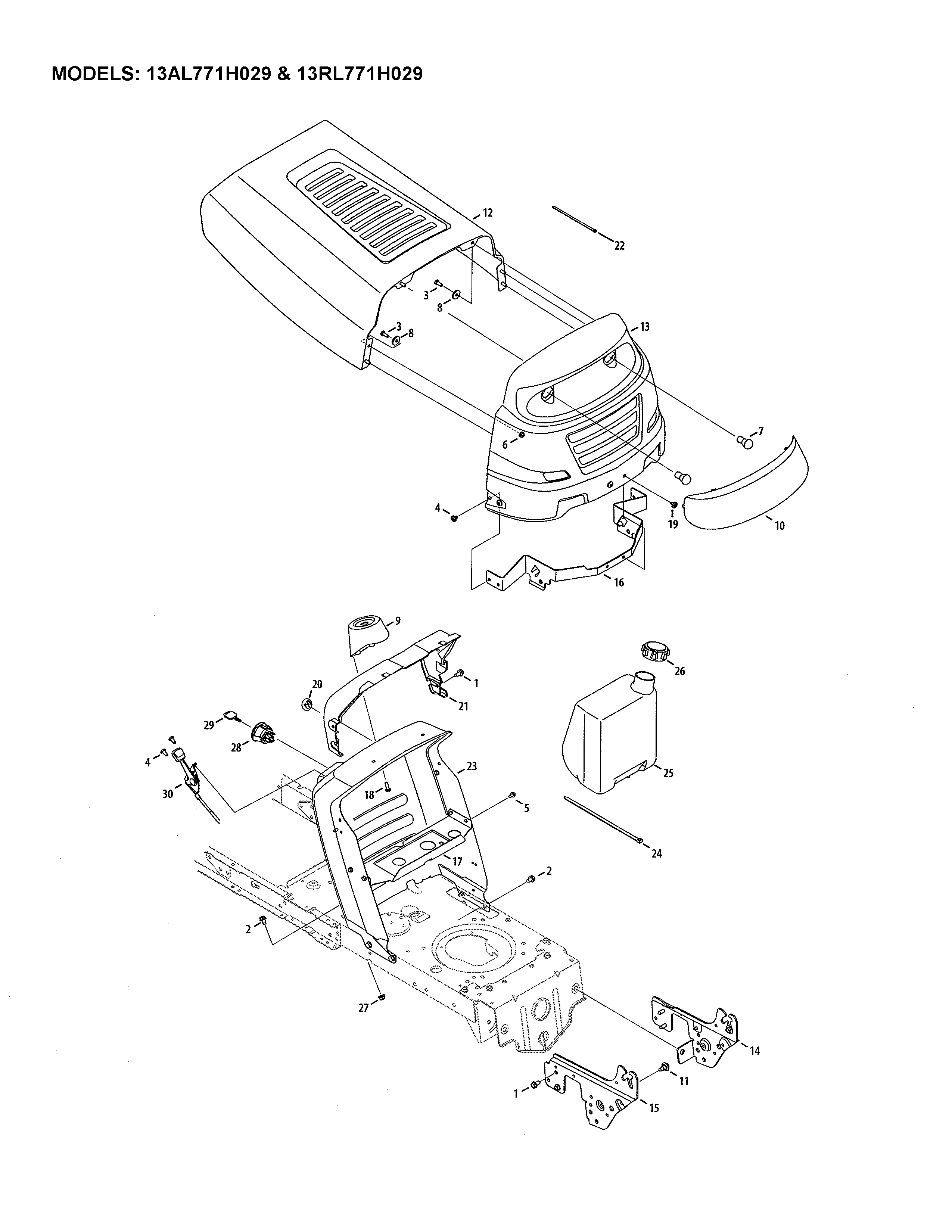 MTD 13RN772G029 hood/bumper diagram
