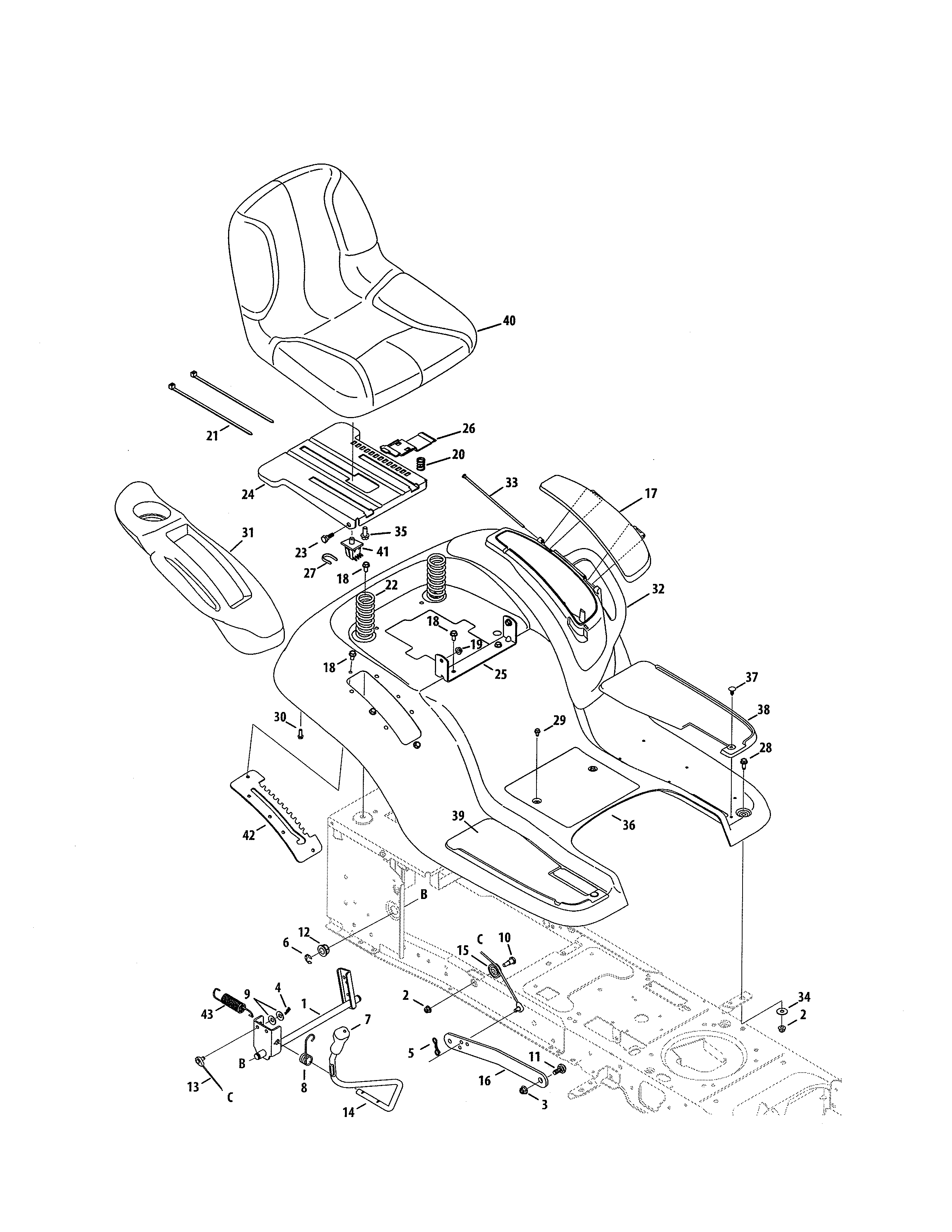 Cub Cadet 13RF91AP056 seat/fender/lift diagram