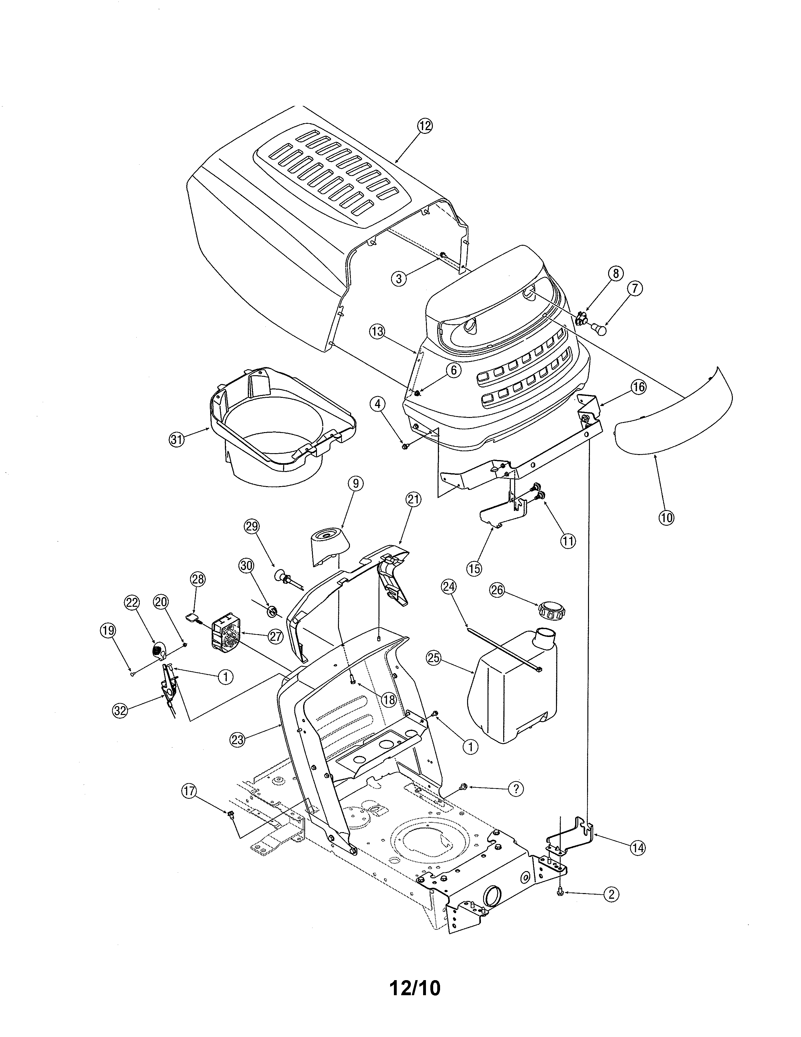 MTD 13AJ771G713 bumper/hood diagram