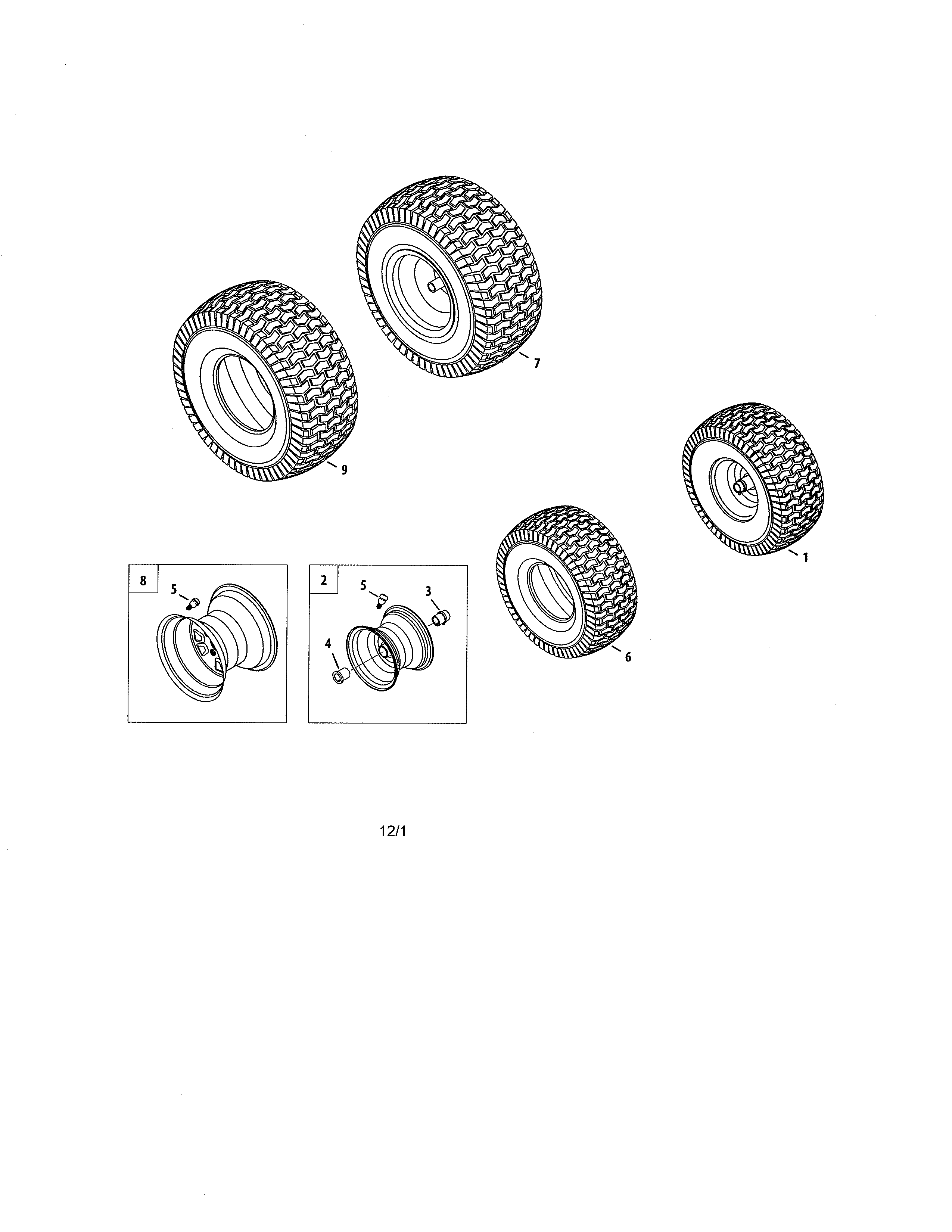 Cub Cadet 13AK92AK056 front & rear wheels diagram