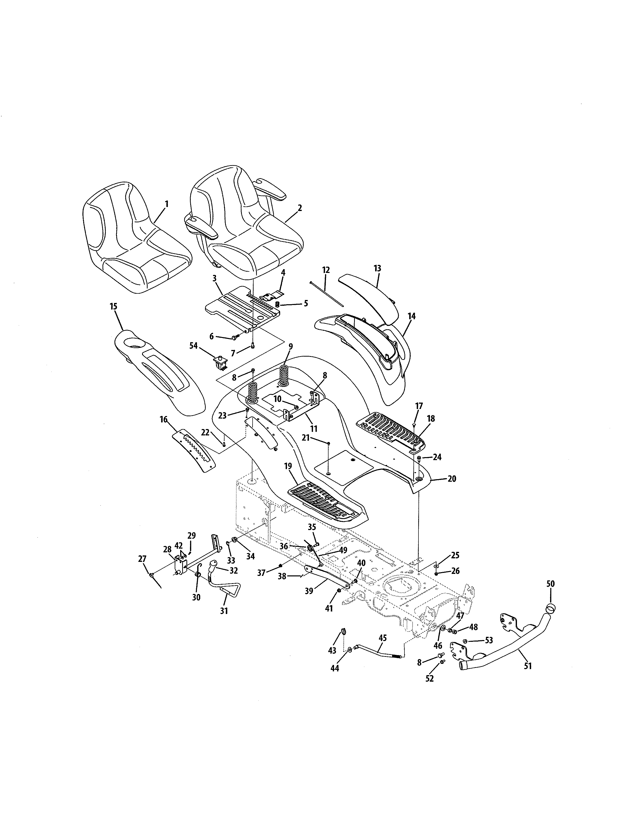 Cub Cadet 13AK92AK056 seat/fender/deck lift diagram