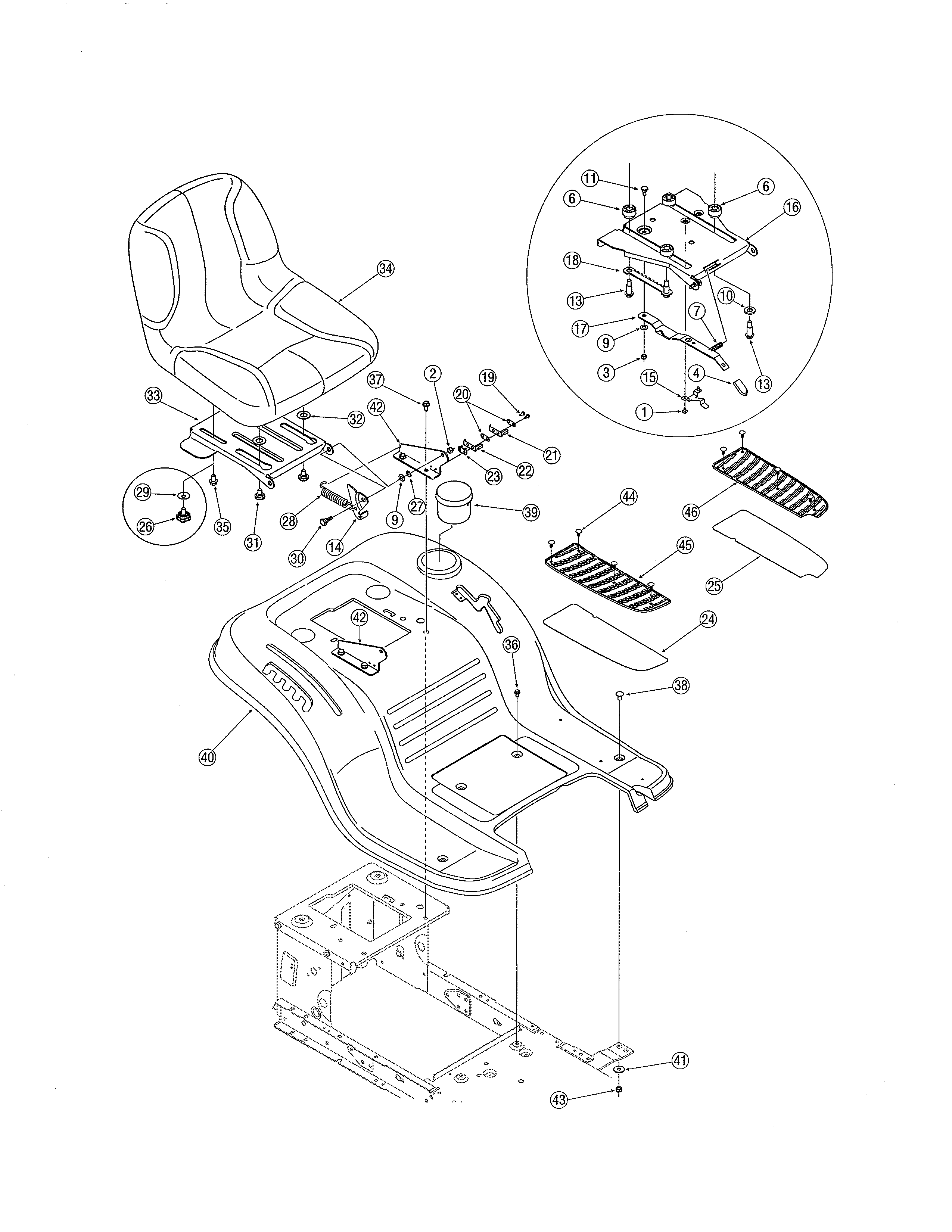 MTD 13AO791G718 seat/fender diagram