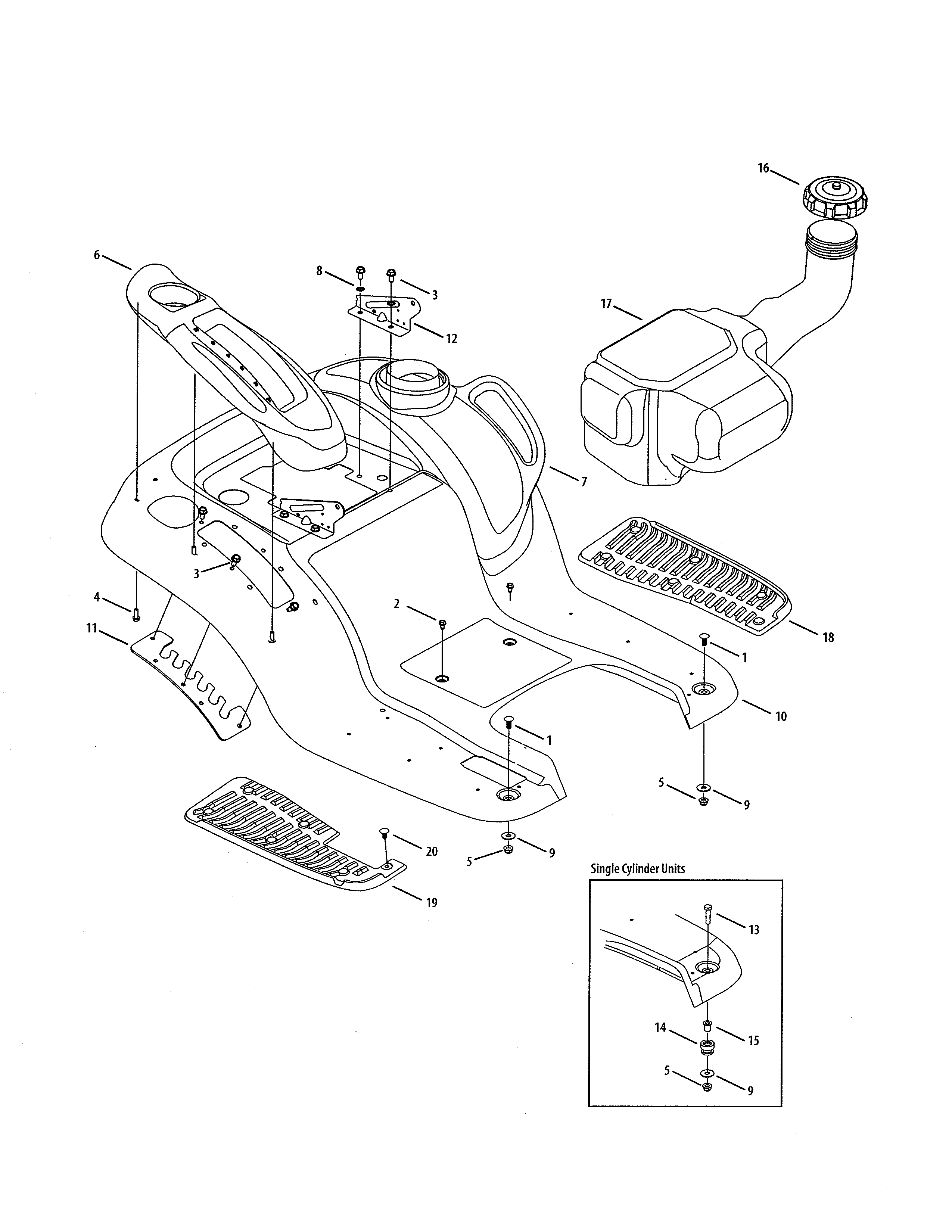 Cub Cadet 13RX11CH256 fender/fuel tank diagram