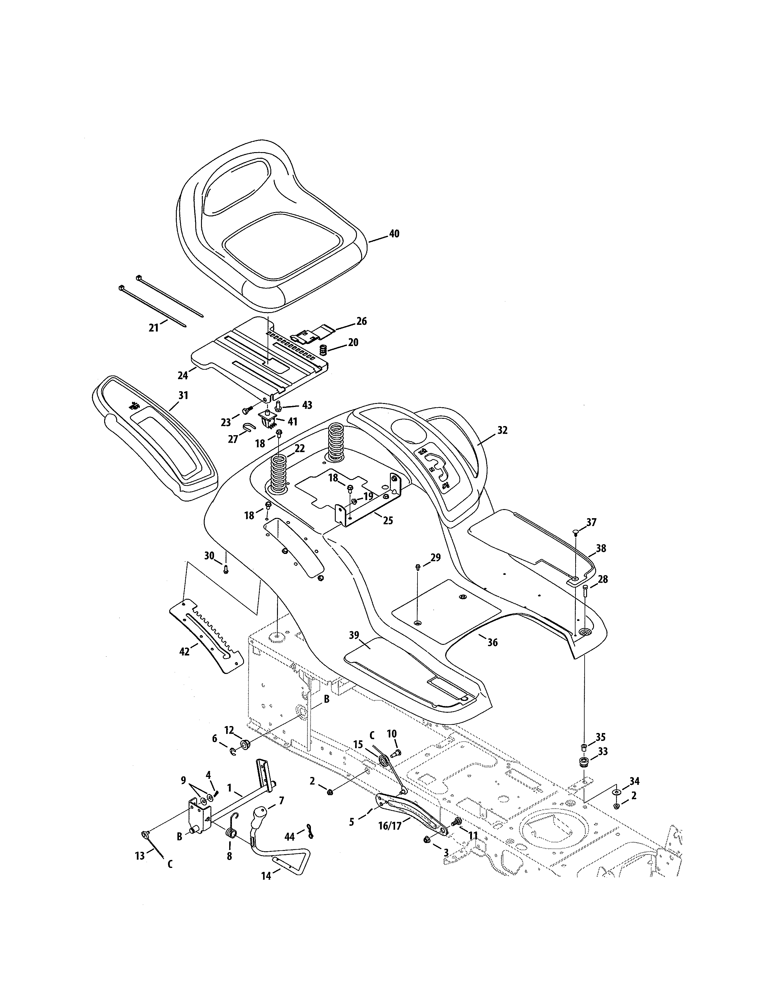 Cub Cadet 13WX90AS056 seat/fender/lift diagram