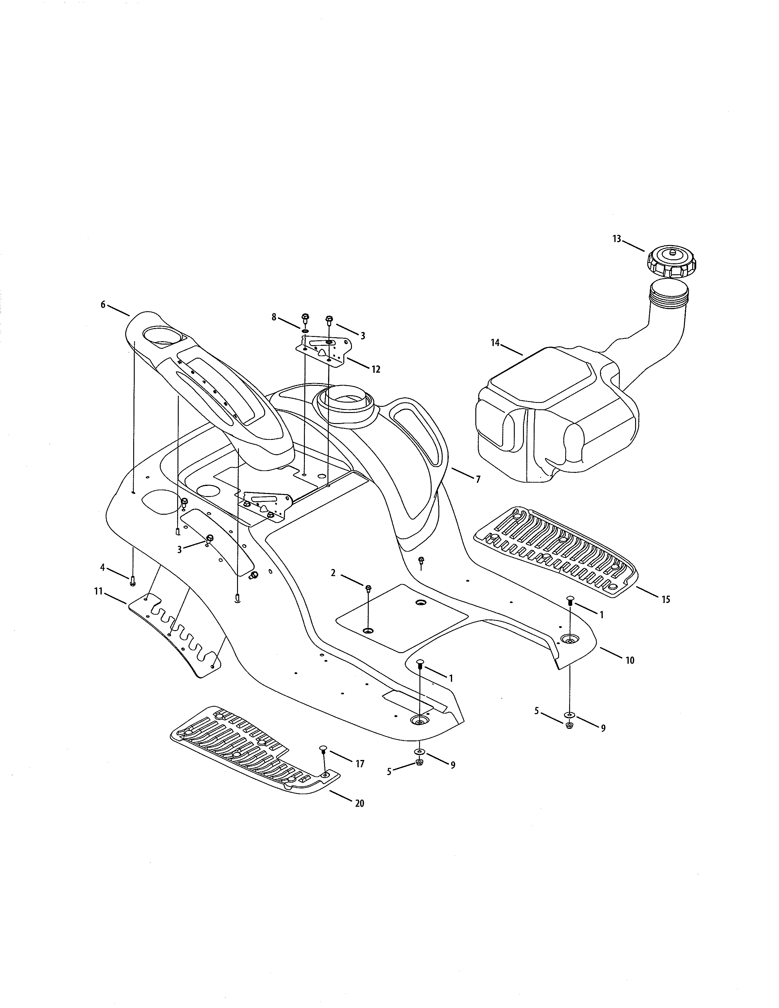 Cub Cadet 14AK13BK056 fender/fuel tank diagram