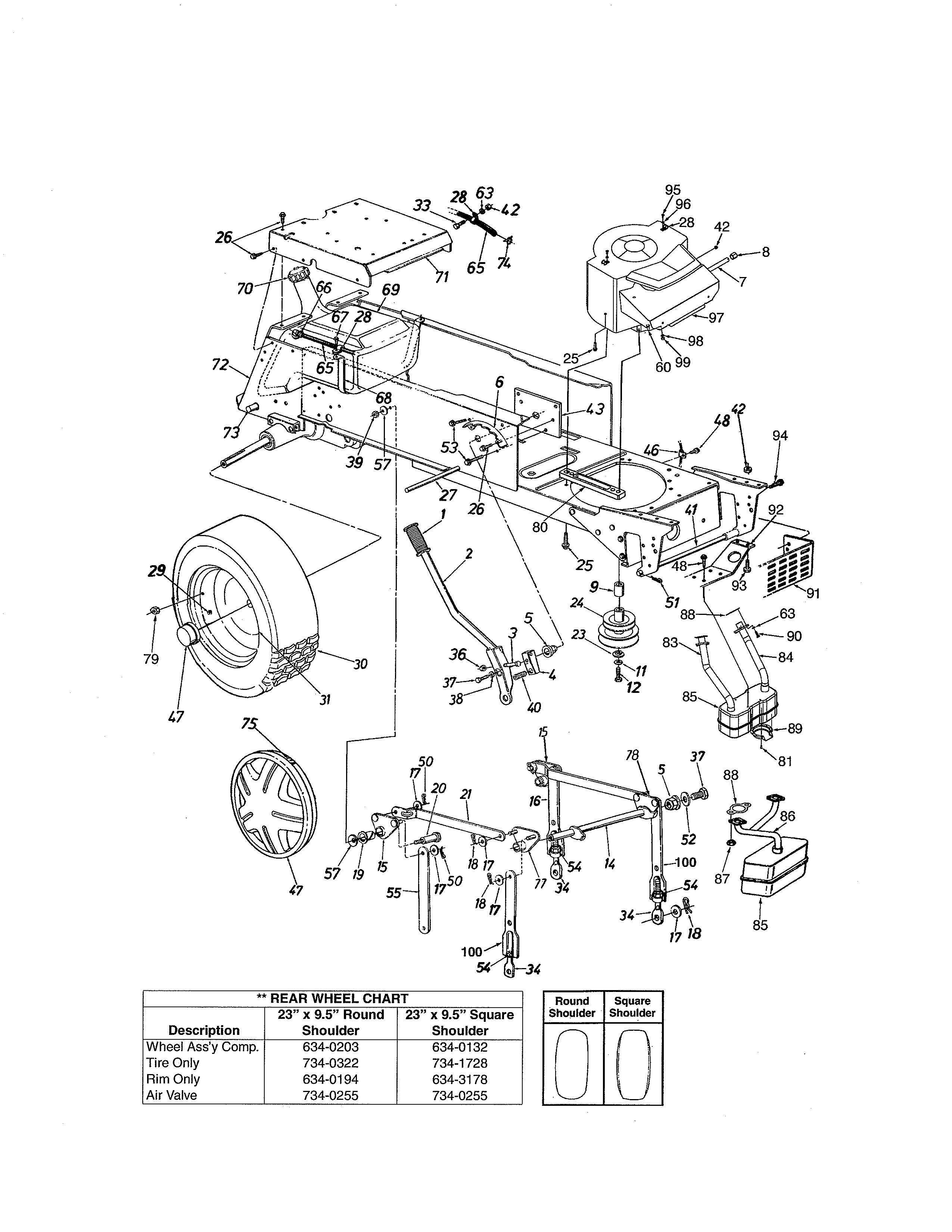 MTD 14BI845H129 rear wheel/frame diagram