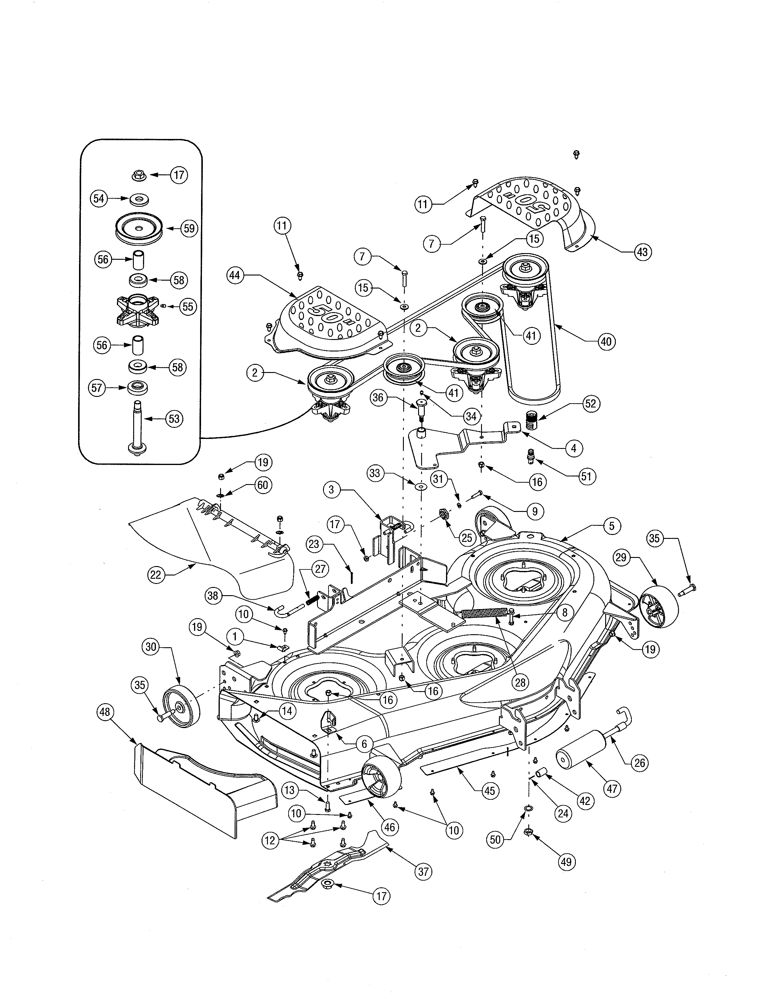 Cub Cadet 13AX11CG756 50" mower deck diagram