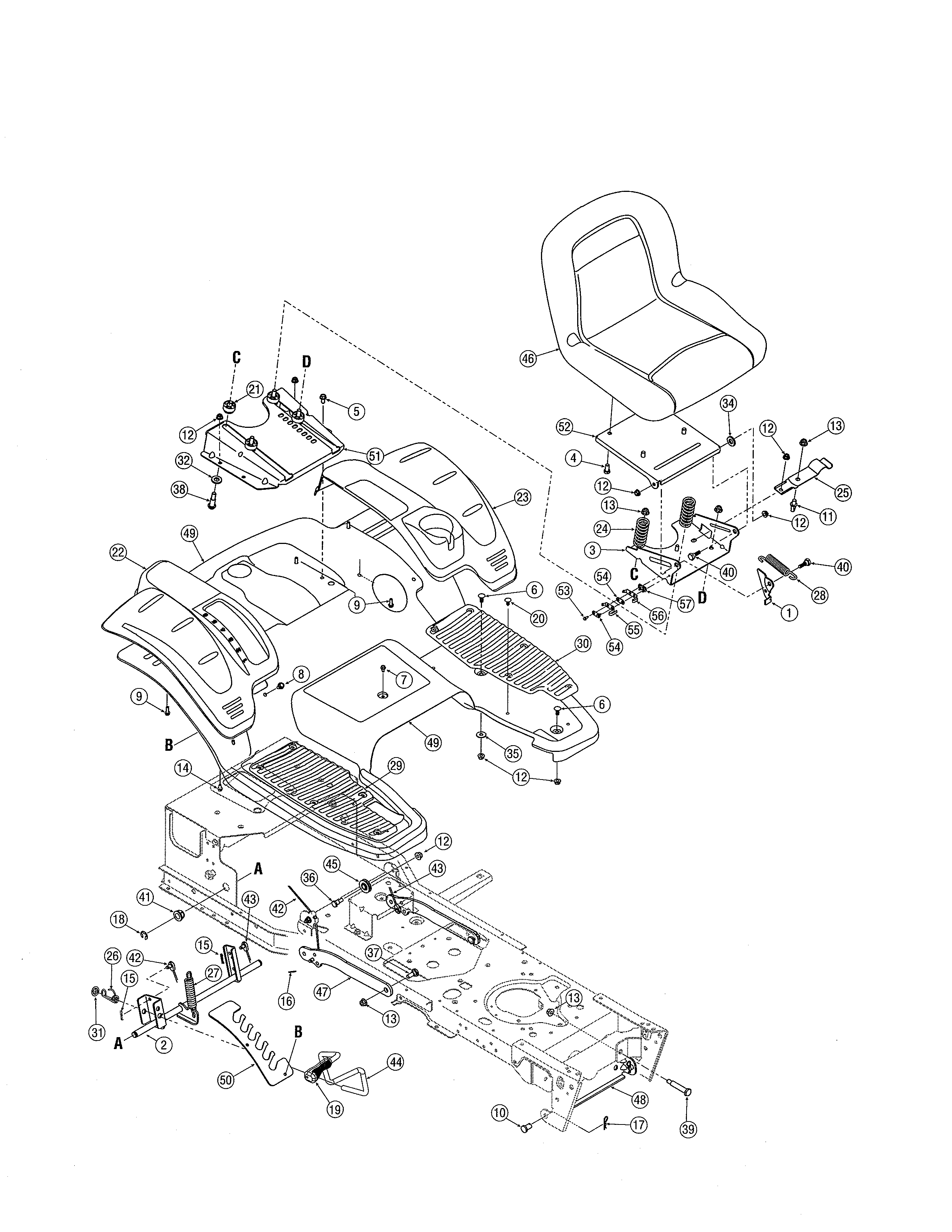 Cub Cadet 17AF9BKH756 seat/fender/deck lift diagram