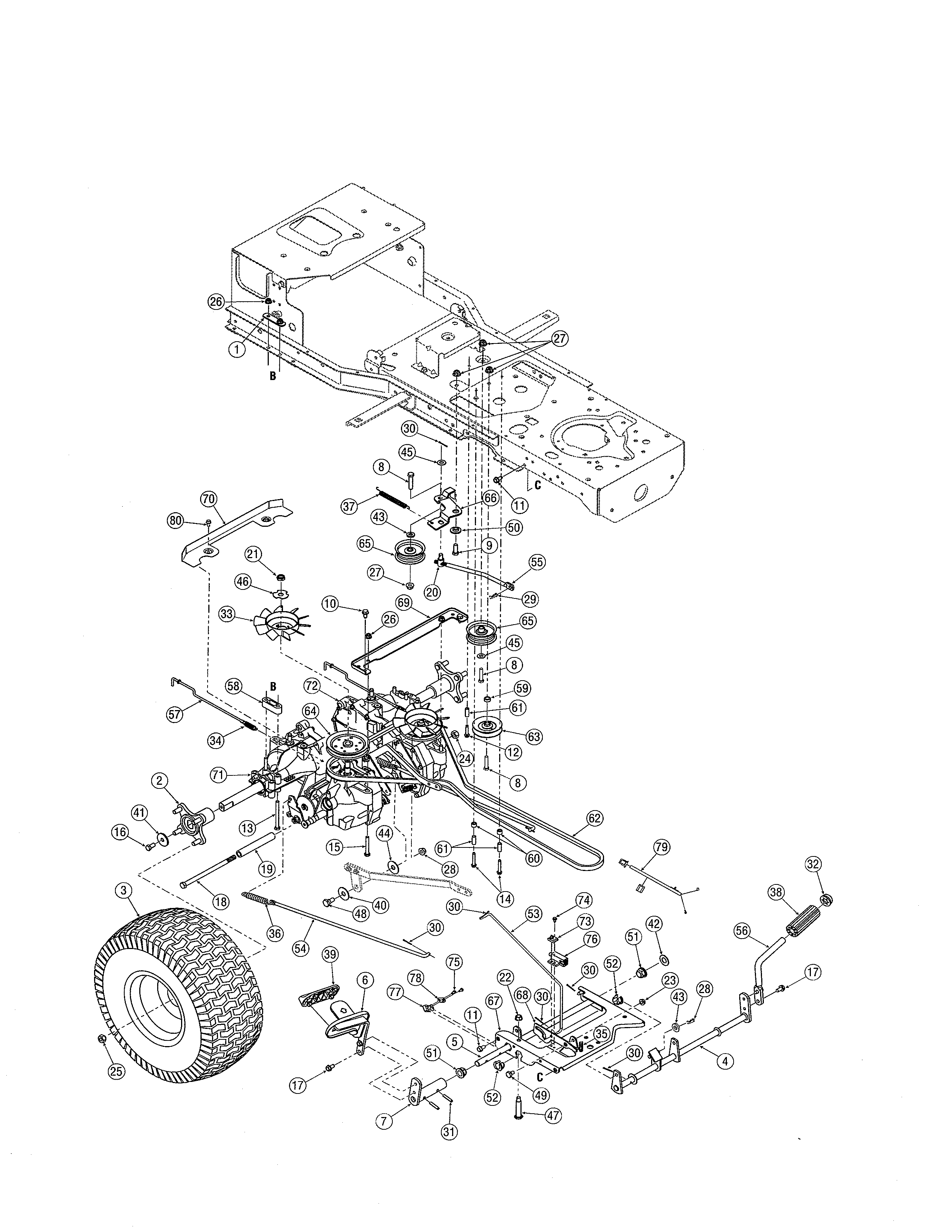 Cub Cadet 17AF9BKH756 transmission drive/controls diagram