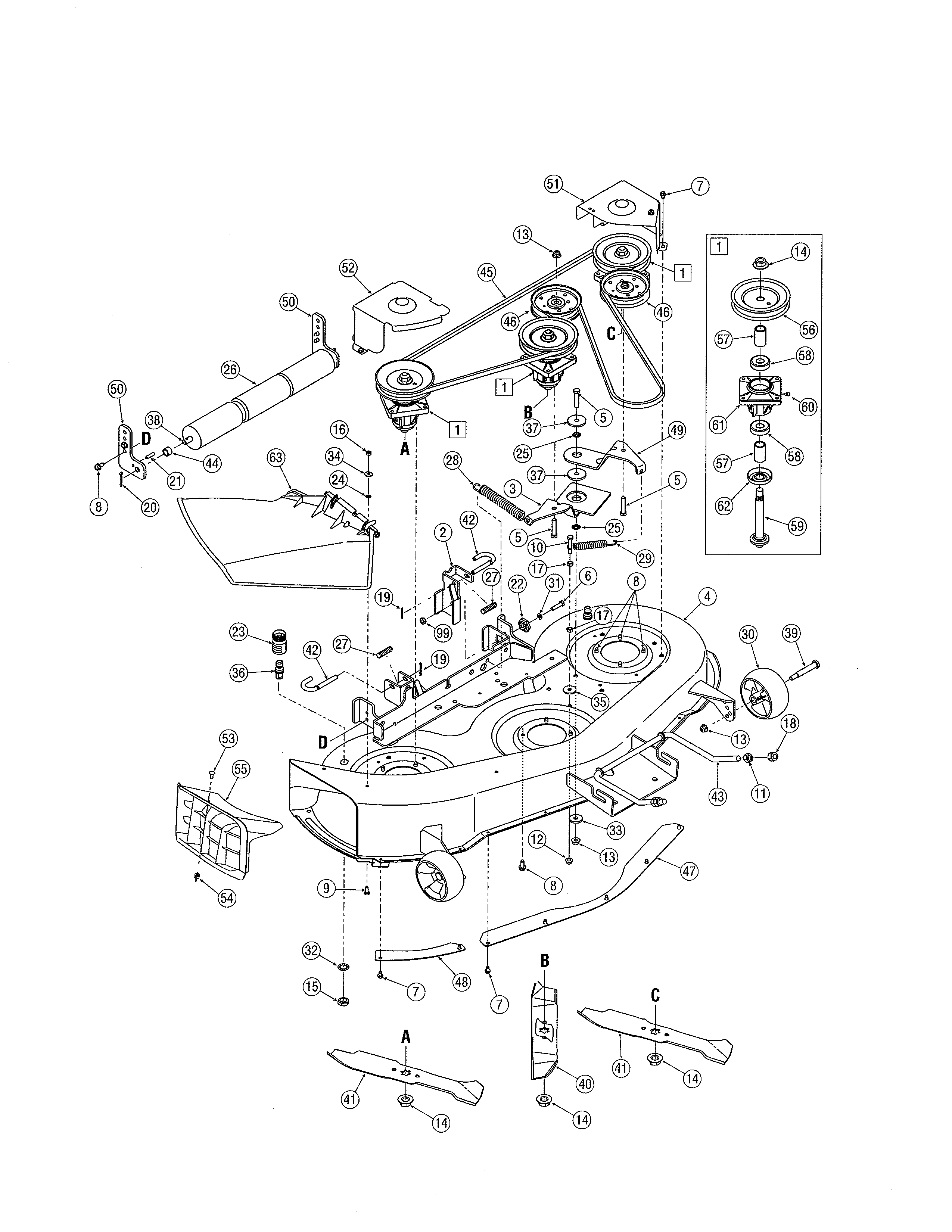 Cub Cadet 17AF9BKH756 46" mowing deck diagram