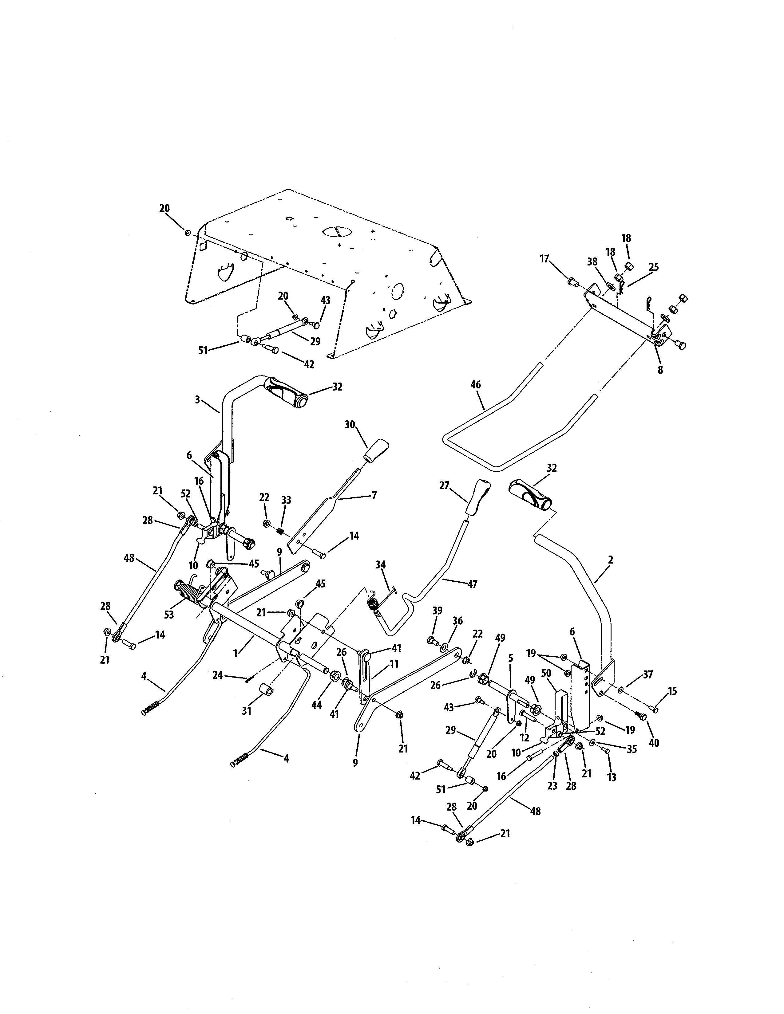 Cub Cadet 17AI2ACK056 deck lift/controls diagram