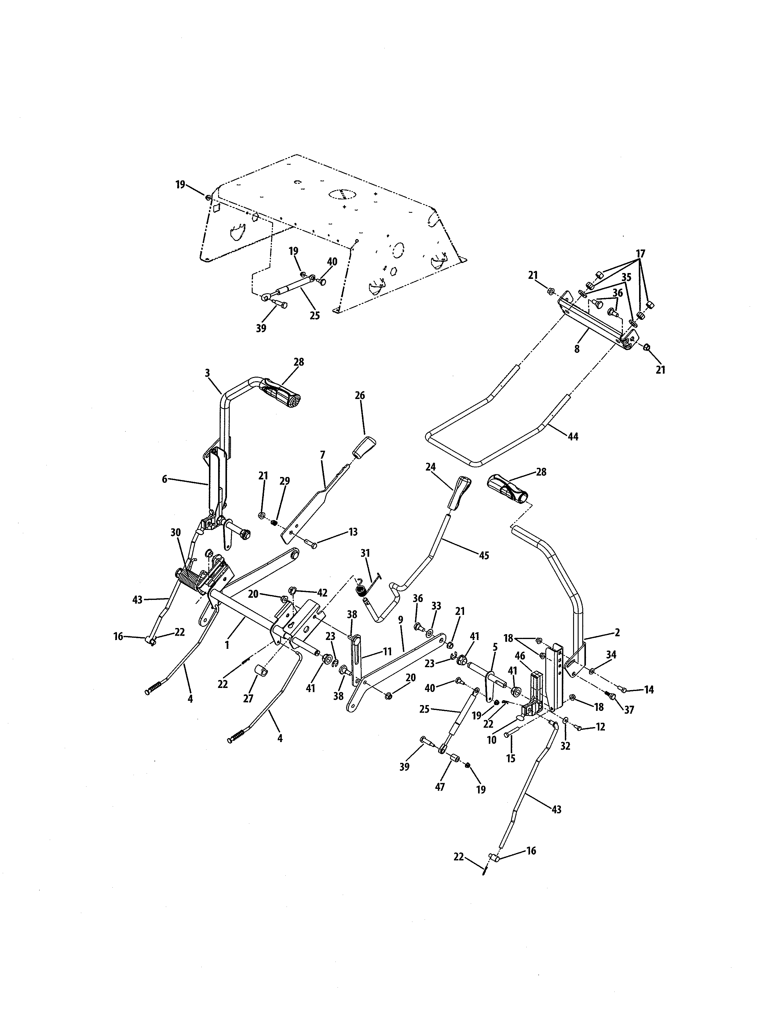 Cub Cadet 17AI2ACP056 deck lift/controls diagram