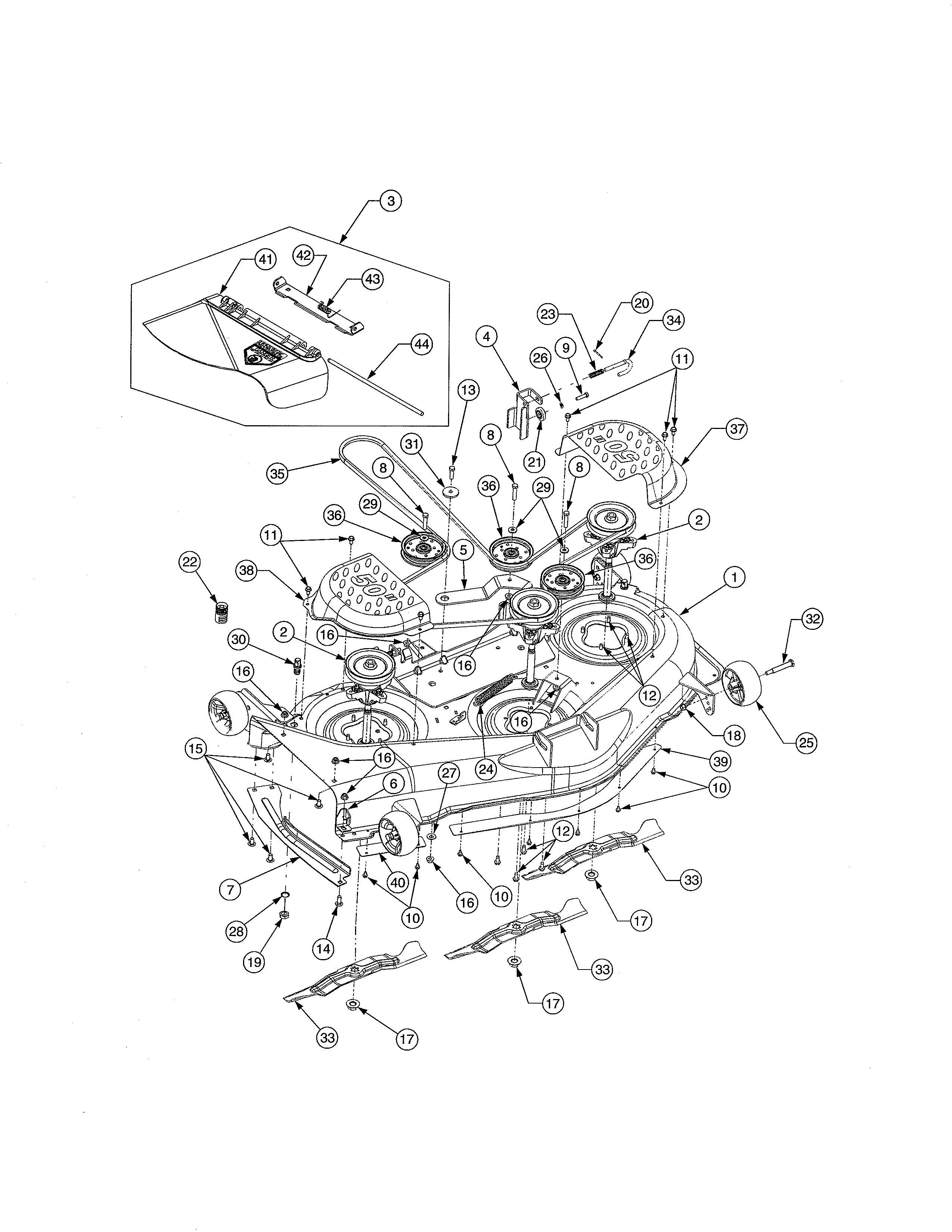 Cub Cadet 17AA5D7P756 50" mower deck diagram
