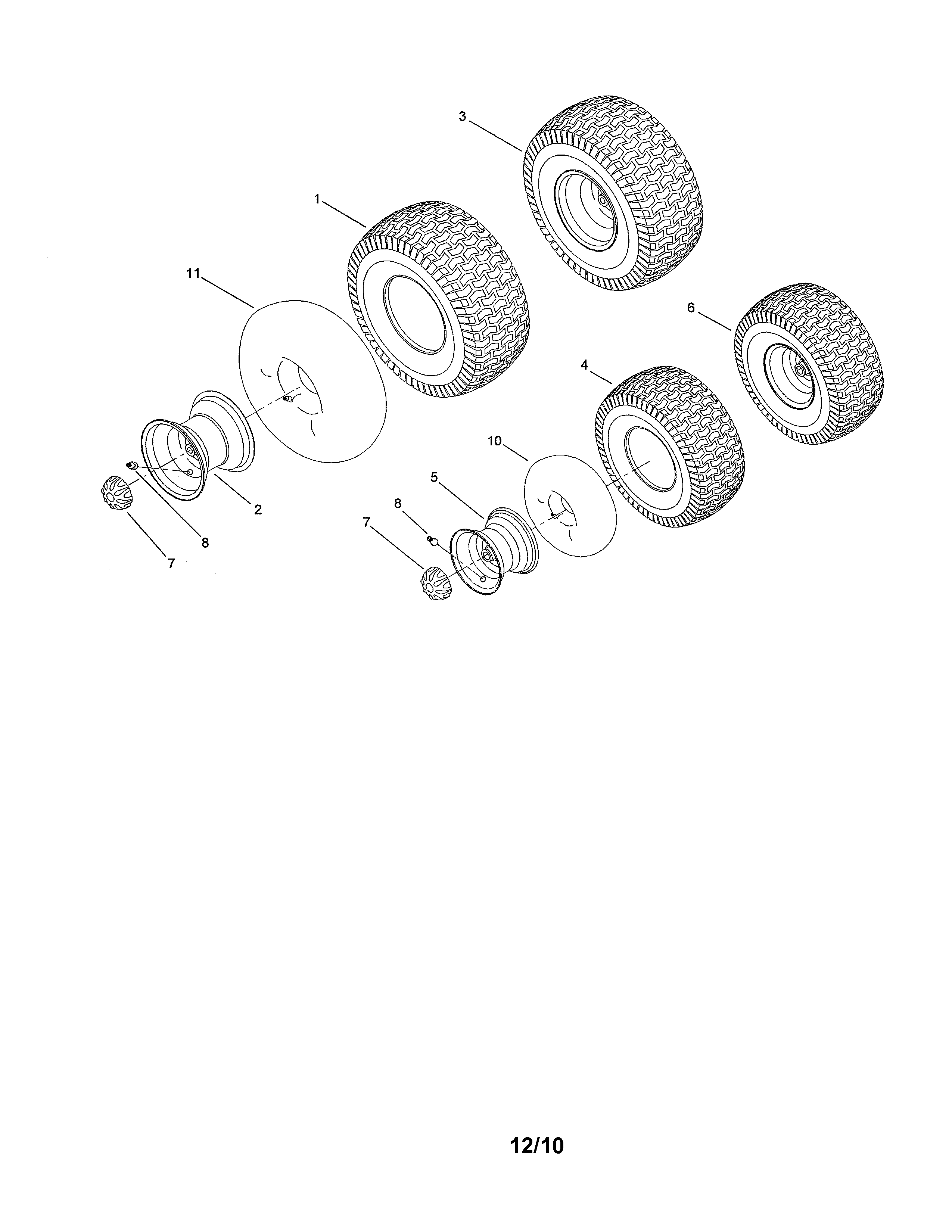 Toro 13AX60RG744 (1L215B10000 AND UP) front & rear wheel assembly diagram