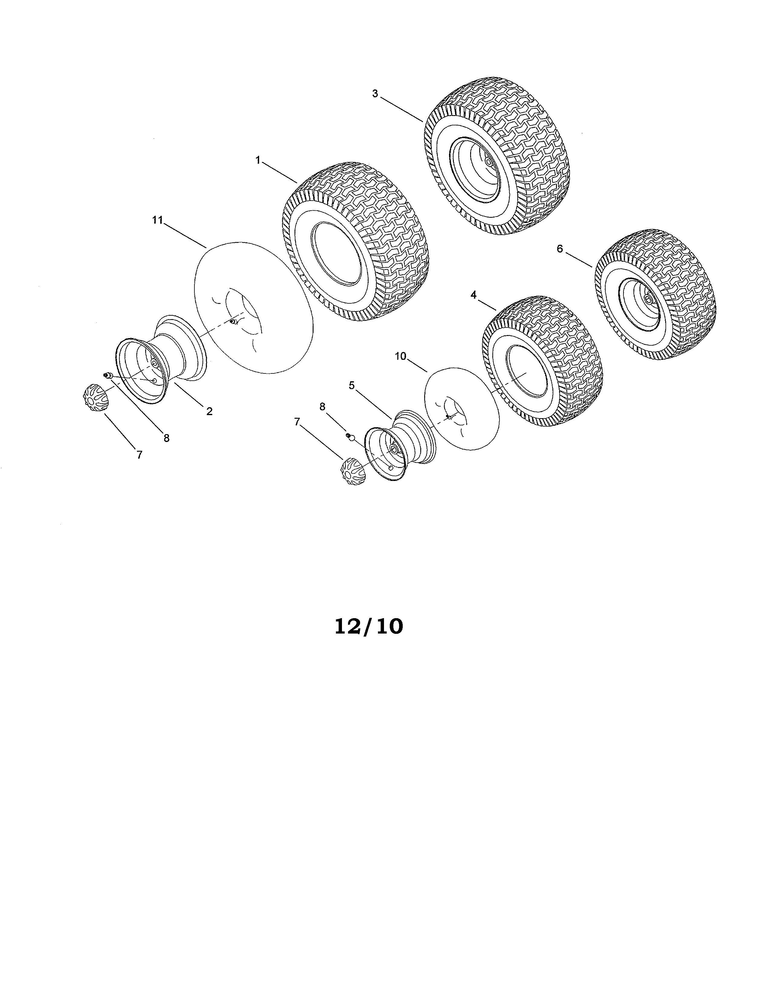 Toro 13AX60RH744 (1A056B50000 AND UP) front & rear wheel assembly diagram