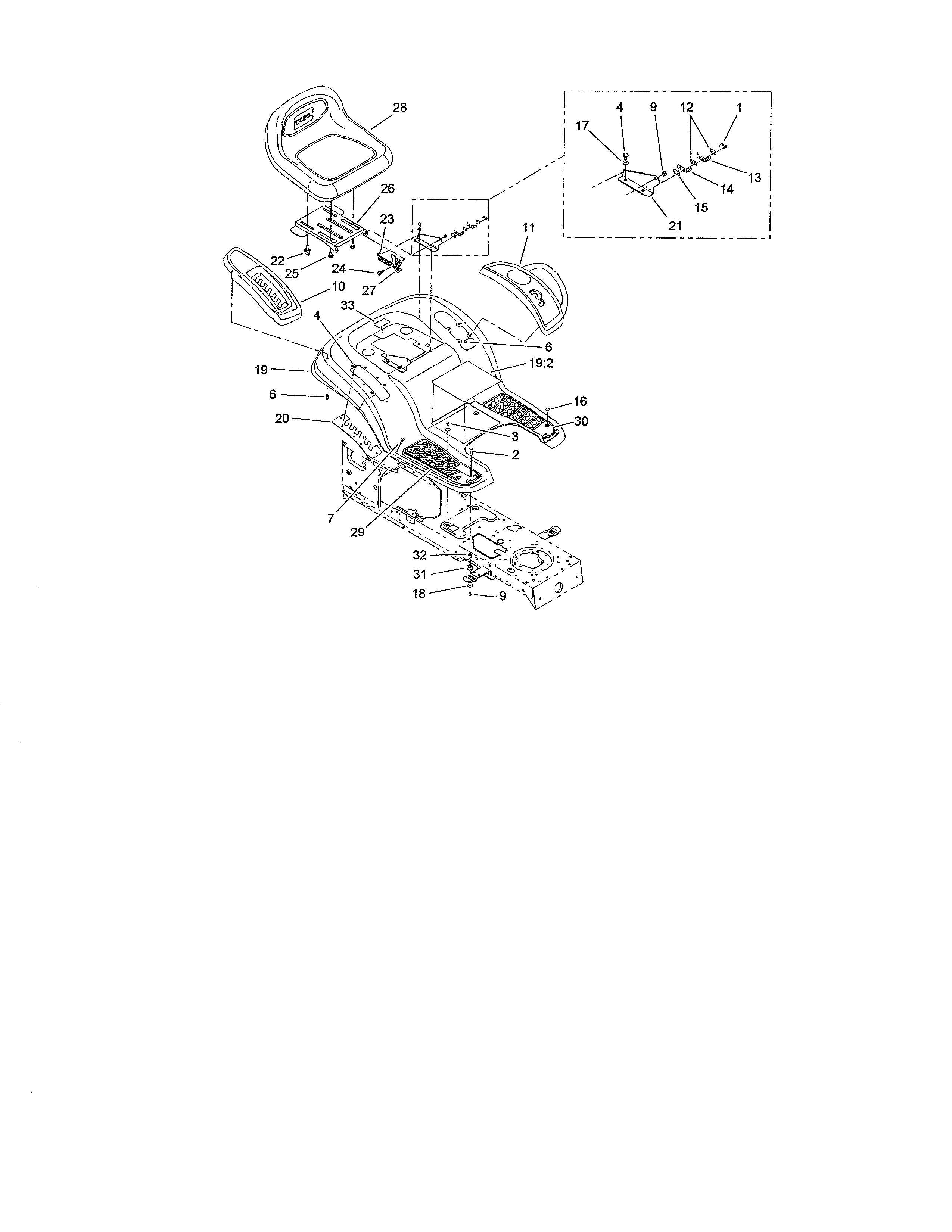 Toro 13AX60RH744 (1A056B50000 AND UP) seat/fender diagram
