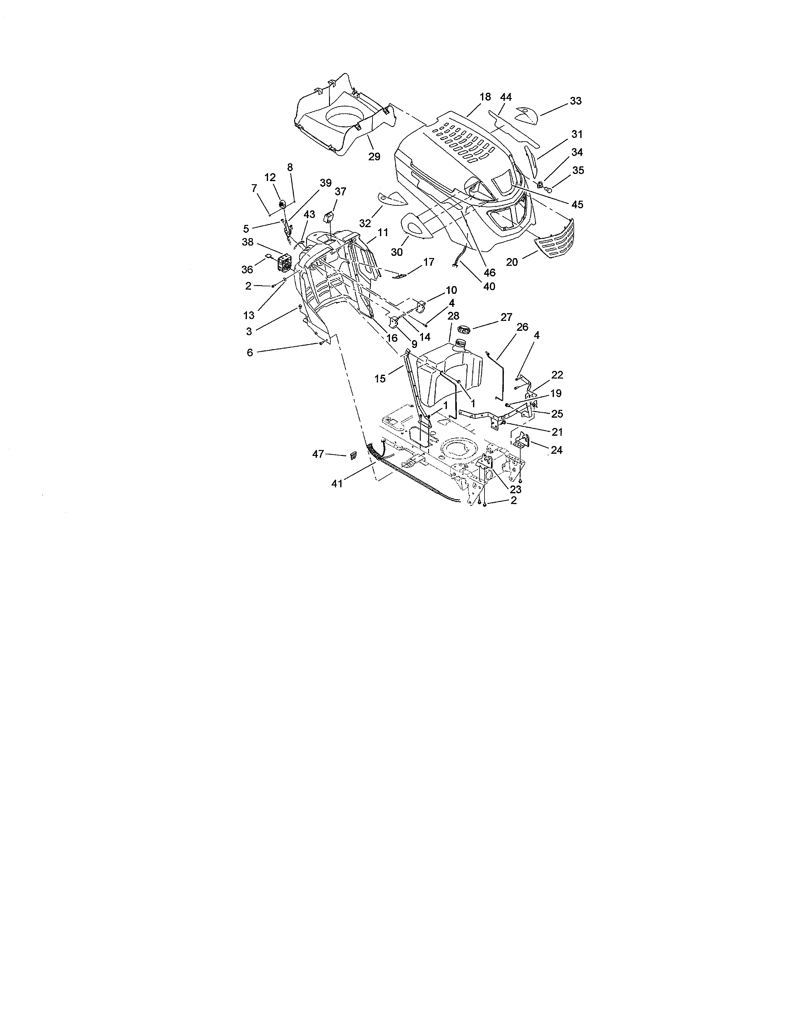 Toro 13AX60RH744 (1A056B50000 AND UP) fuel tank/hood diagram