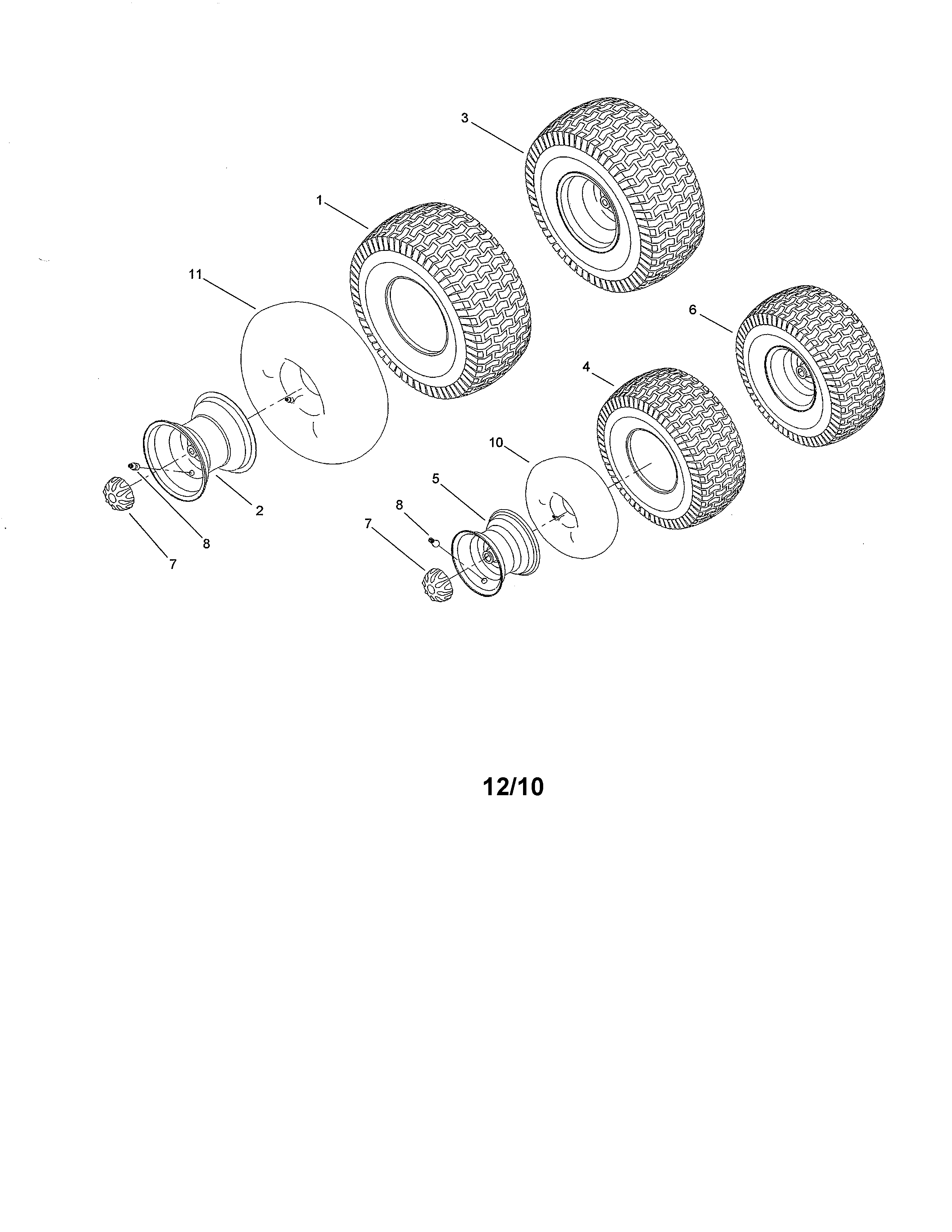 Toro 13AP60RP744 (1A096B50000 AND UP) front & rear wheel assembly diagram